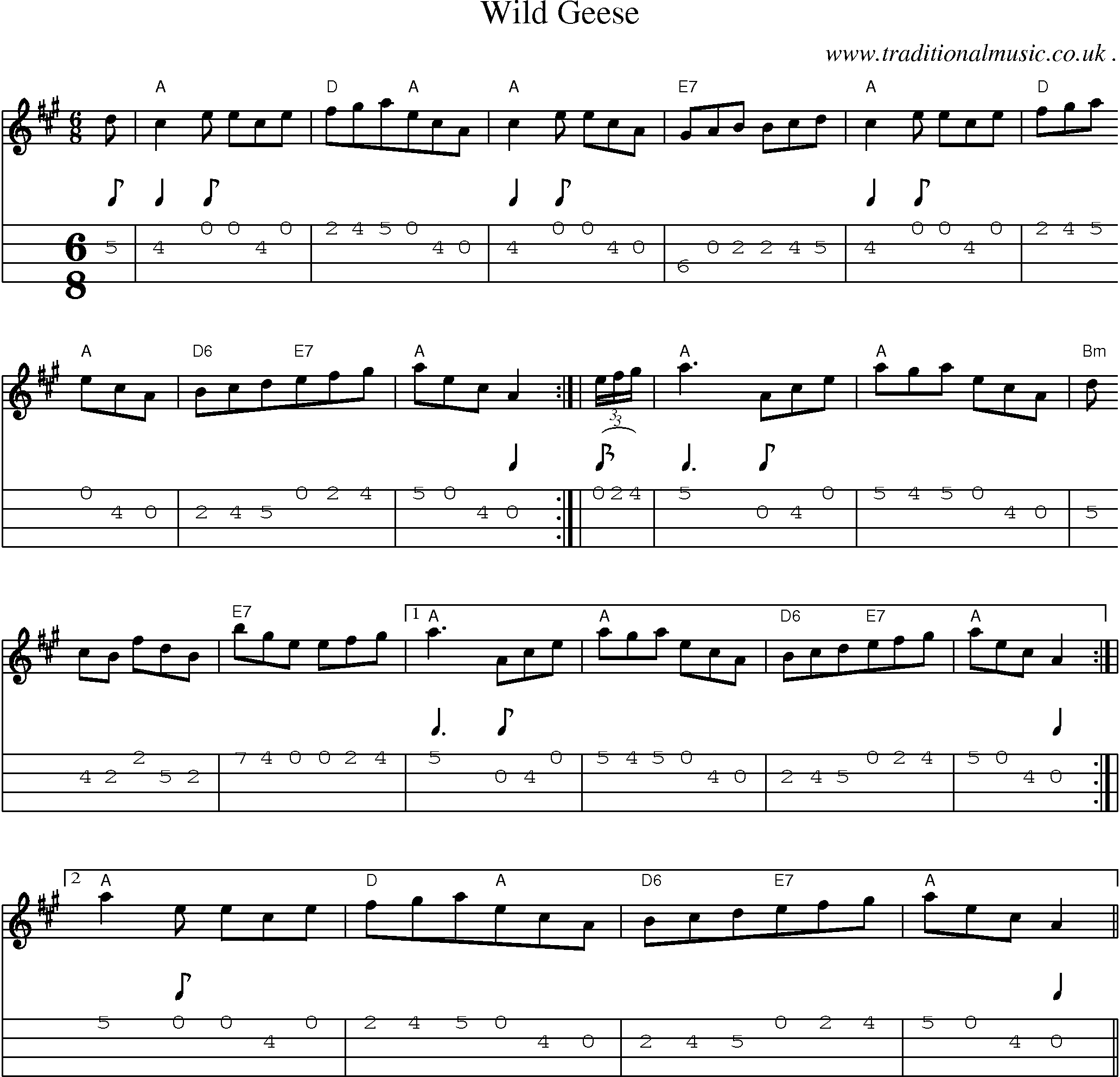 Sheet-Music and Mandolin Tabs for Wild Geese