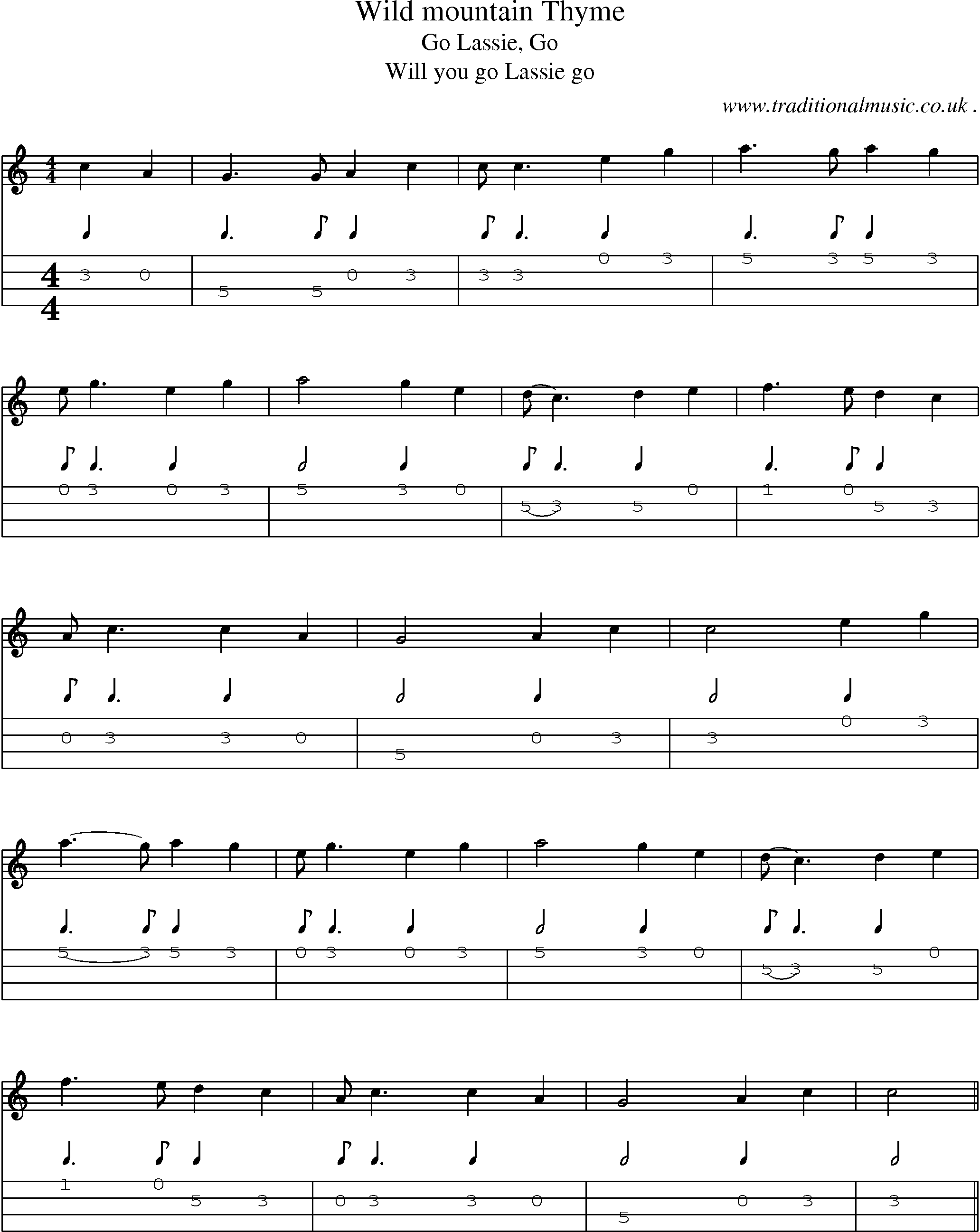 Sheet-Music and Mandolin Tabs for Wild Mountain Thyme