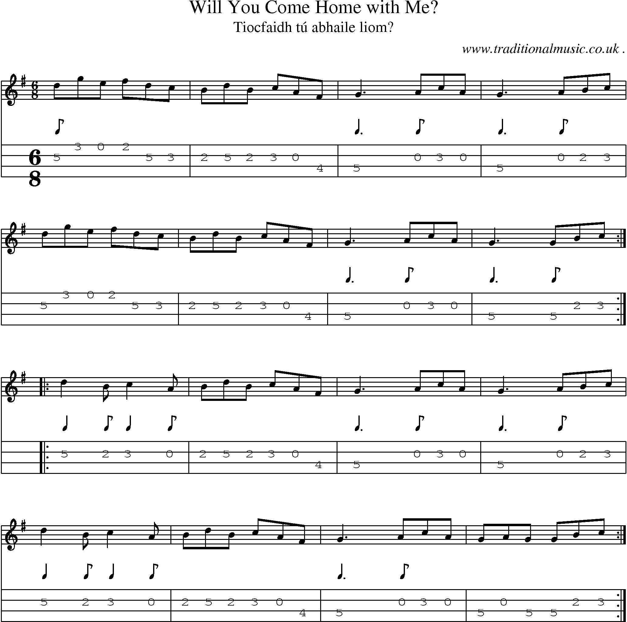 Sheet-Music and Mandolin Tabs for Will You Come Home With Me