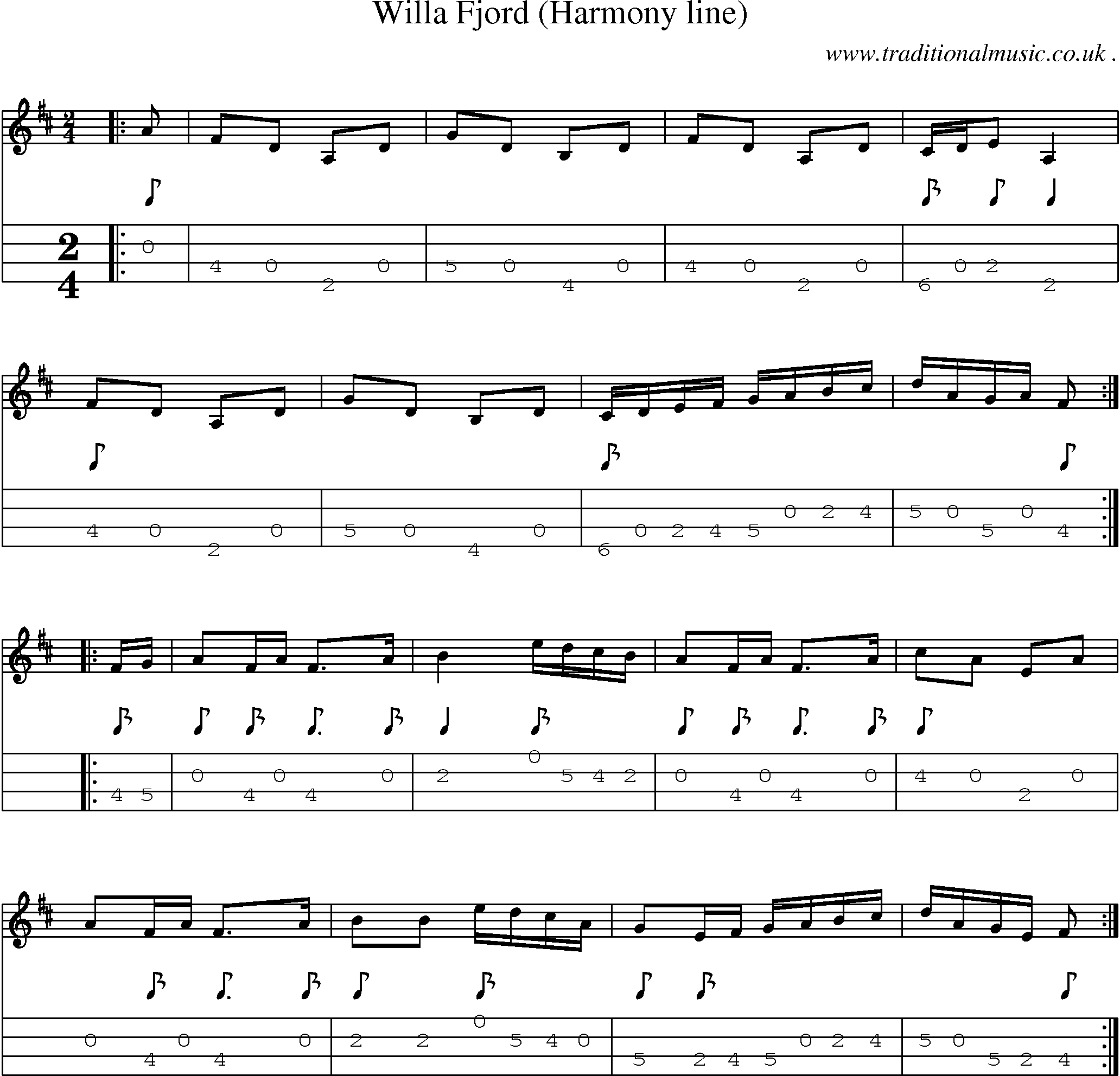 Sheet-Music and Mandolin Tabs for Willa Fjord (harmony Line)