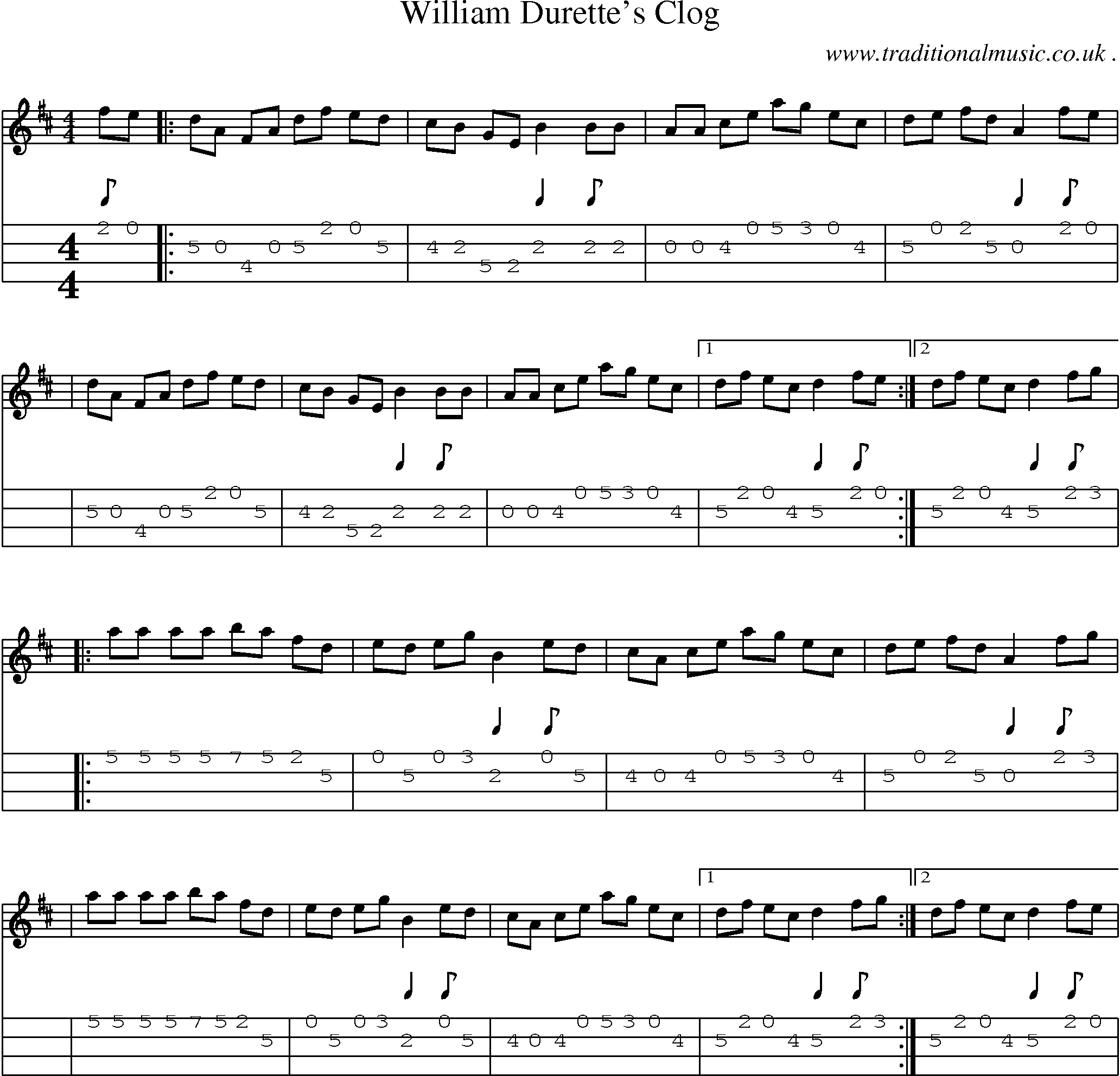 Sheet-Music and Mandolin Tabs for William Durettes Clog