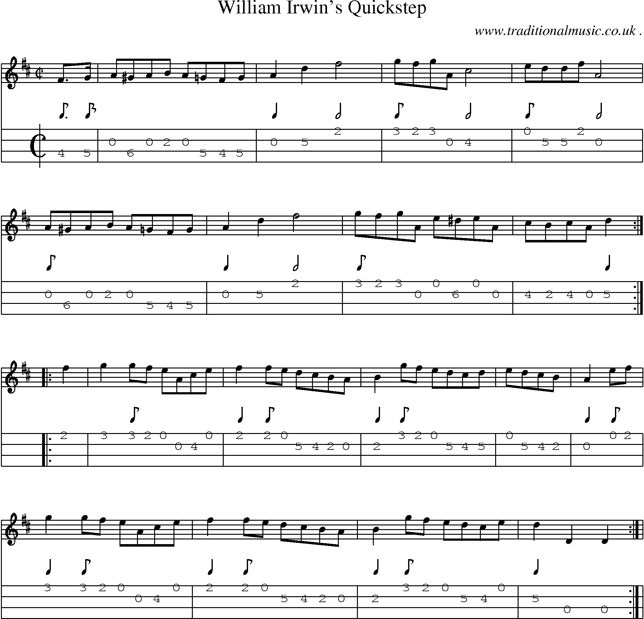 Sheet-Music and Mandolin Tabs for William Irwins Quickstep