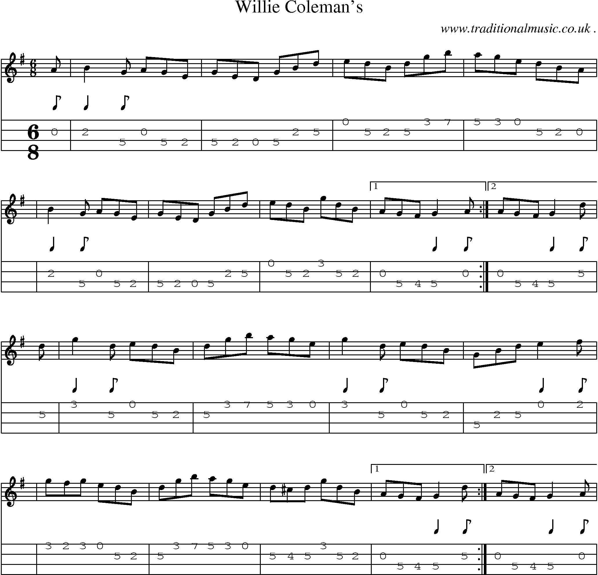 Sheet-Music and Mandolin Tabs for Willie Colemans