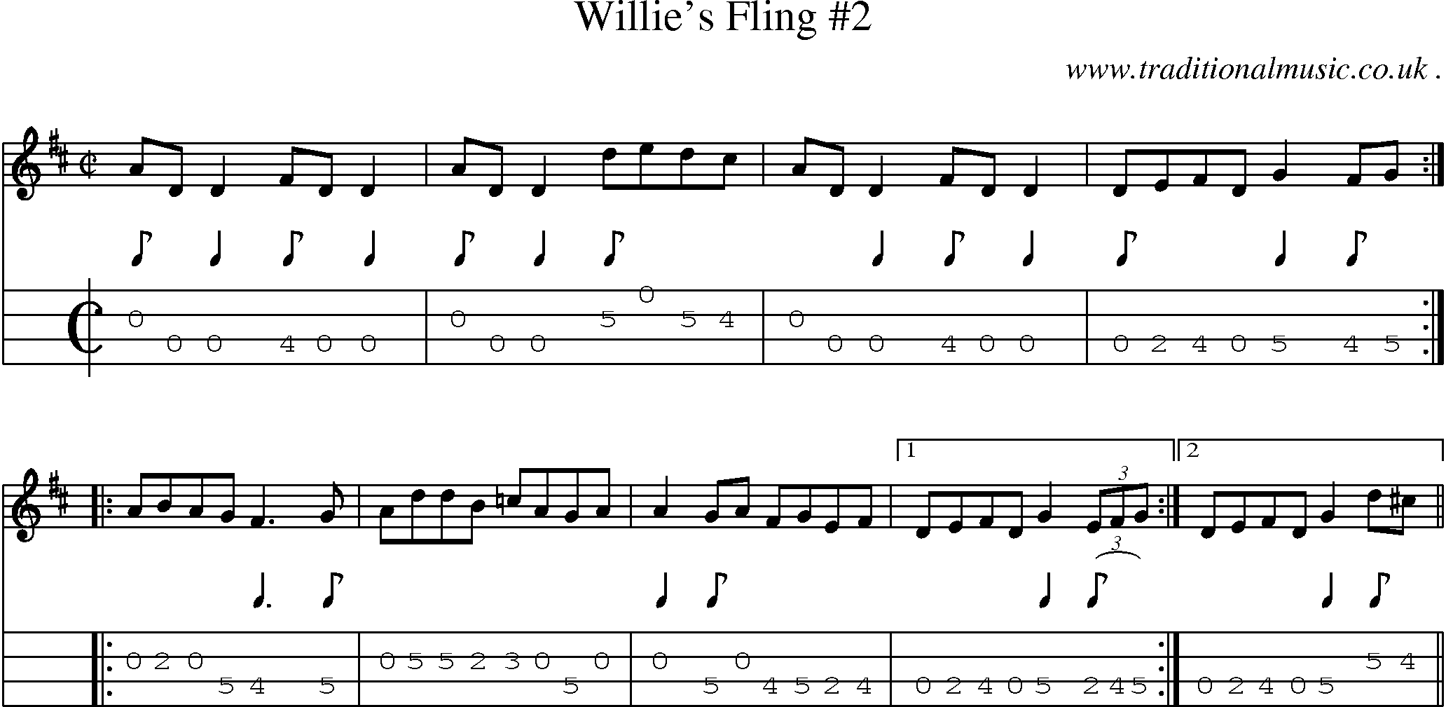 Sheet-Music and Mandolin Tabs for Willies Fling 2