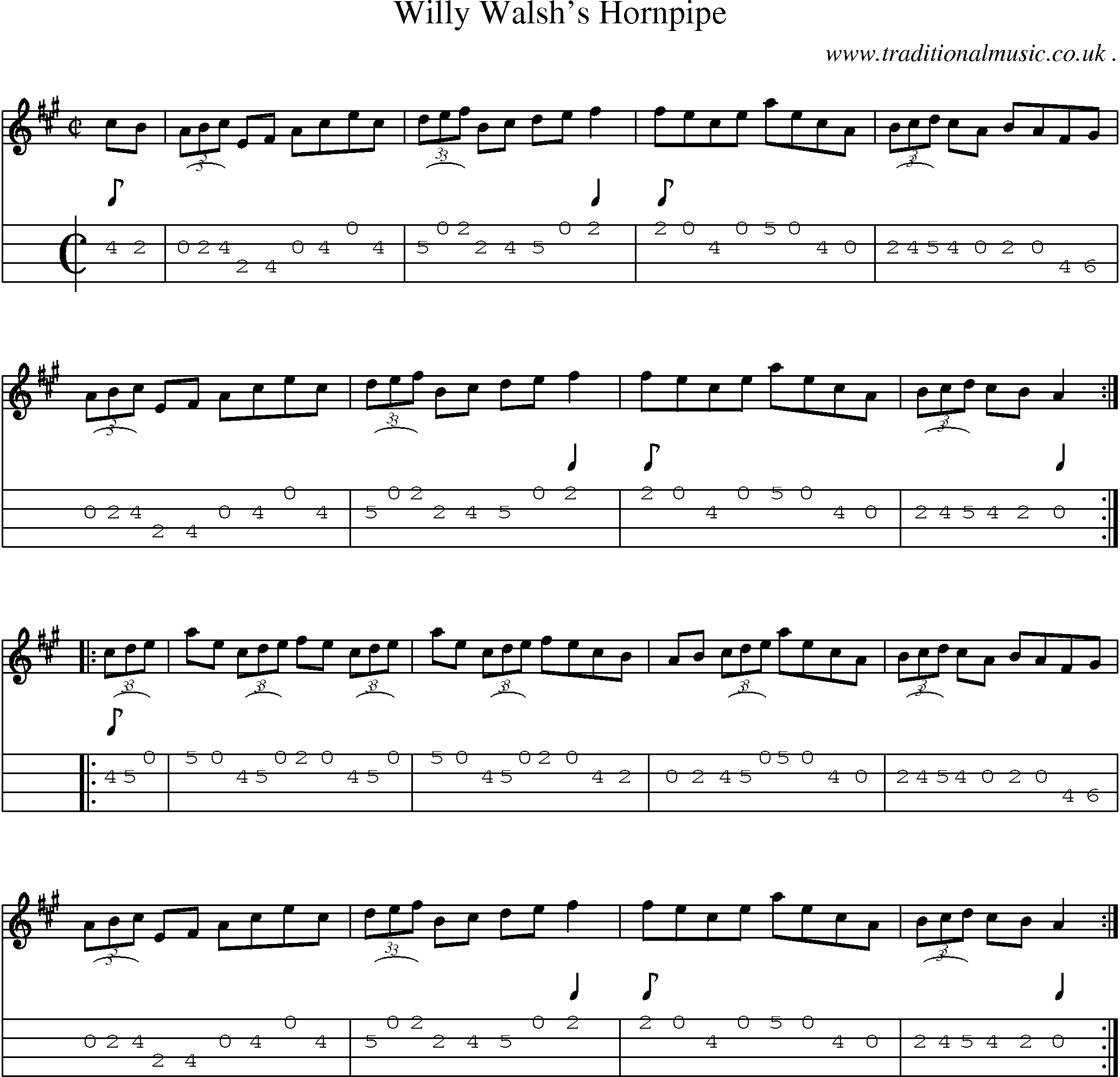 Sheet-Music and Mandolin Tabs for Willy Walshs Hornpipe