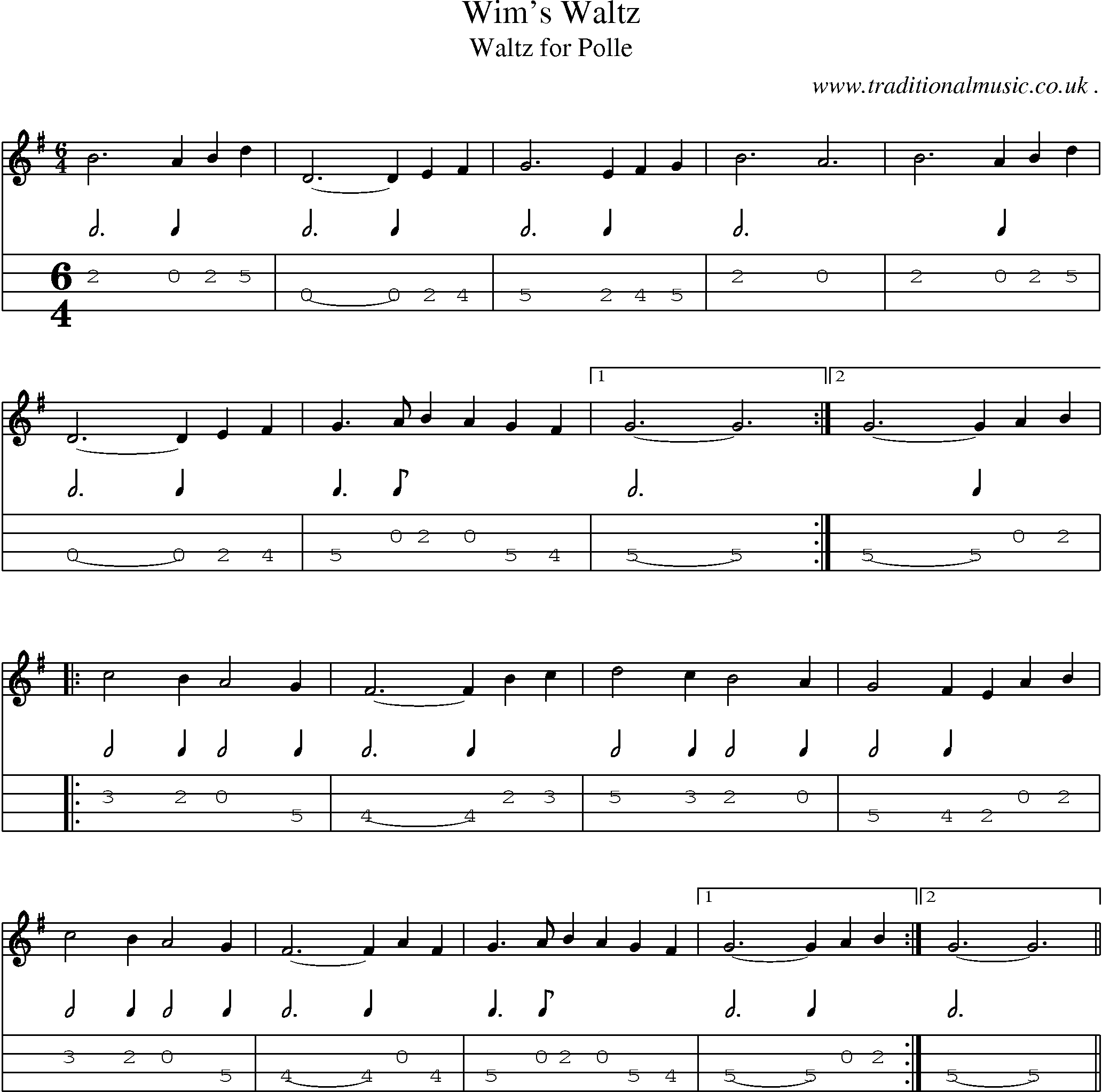 Sheet-Music and Mandolin Tabs for Wims Waltz