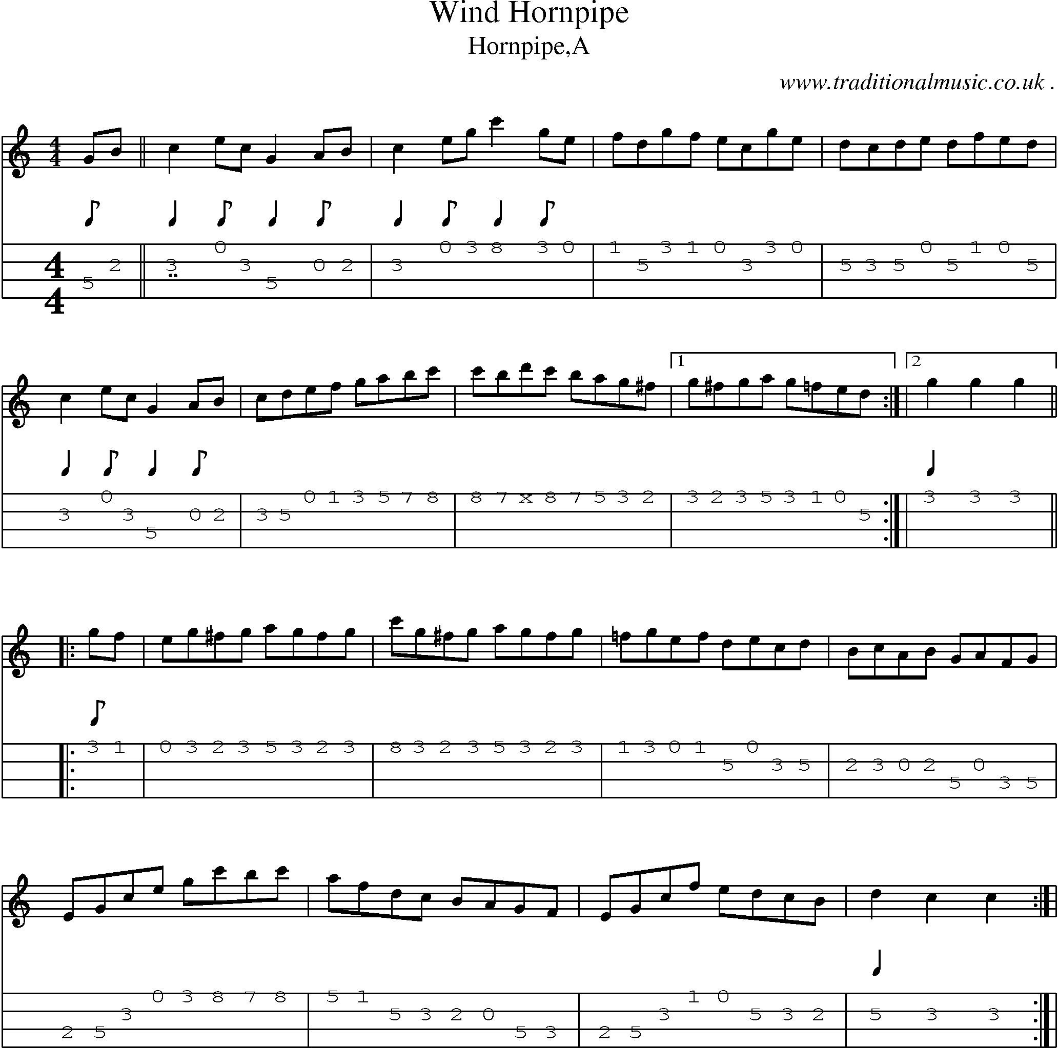 Sheet-Music and Mandolin Tabs for Wind Hornpipe