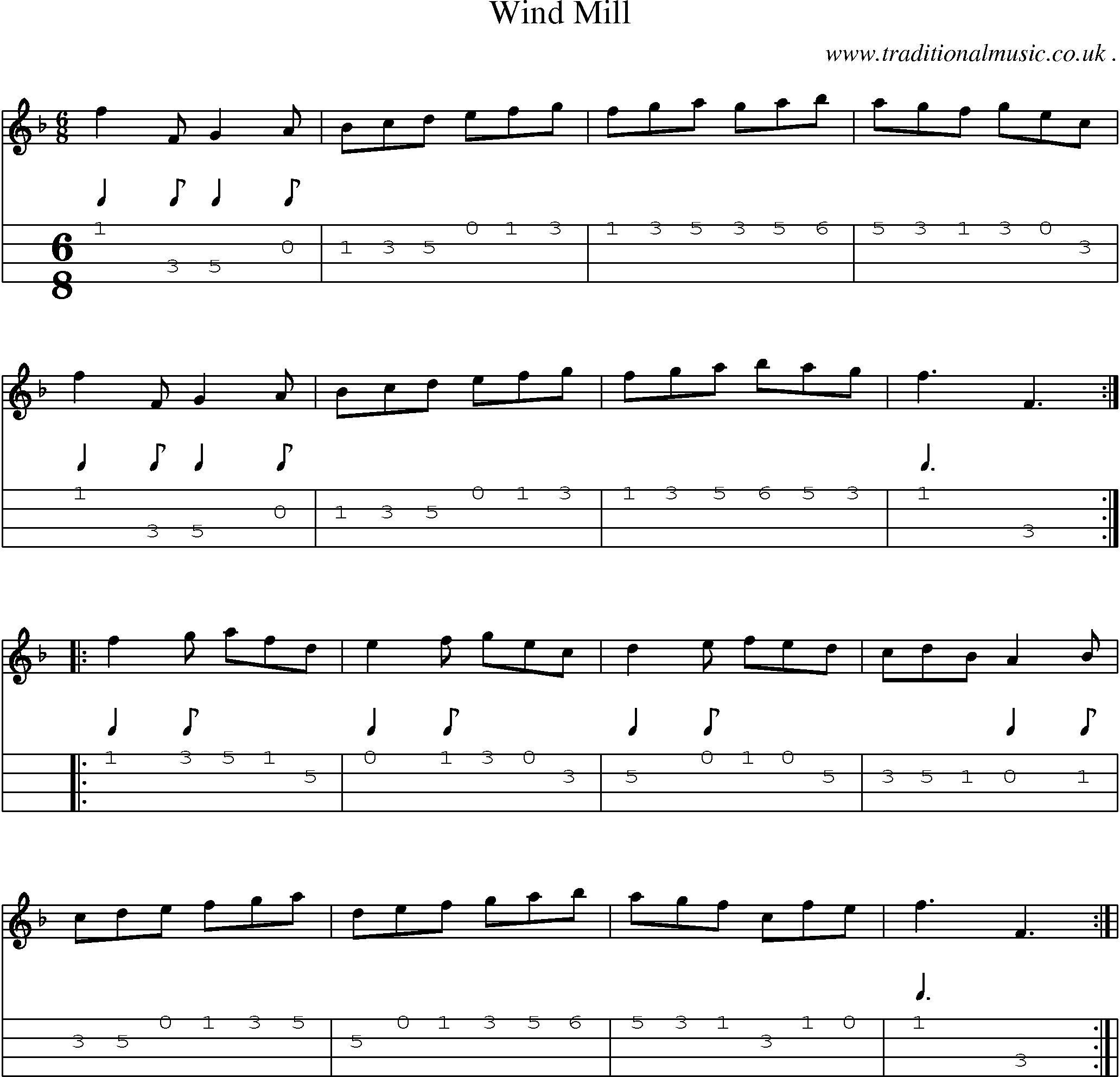 Sheet-Music and Mandolin Tabs for Wind Mill
