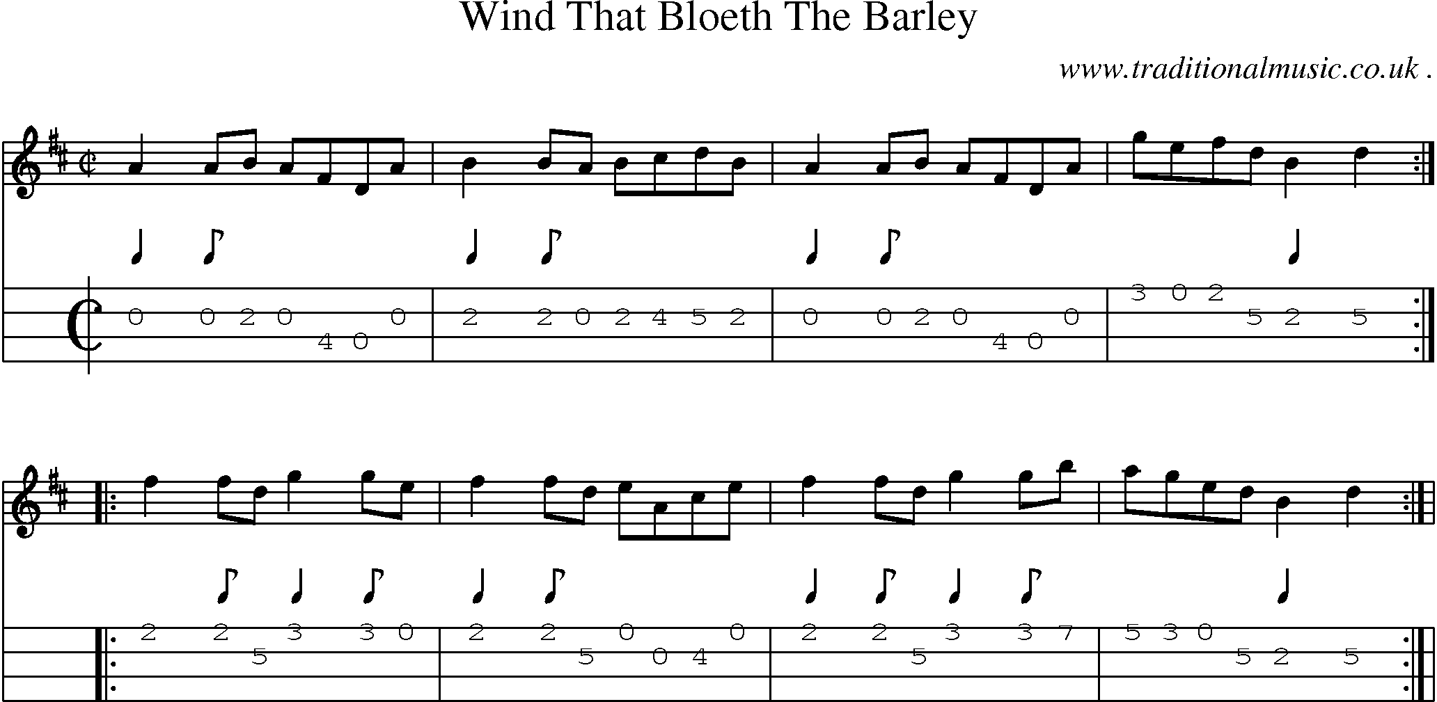 Sheet-Music and Mandolin Tabs for Wind That Bloeth The Barley