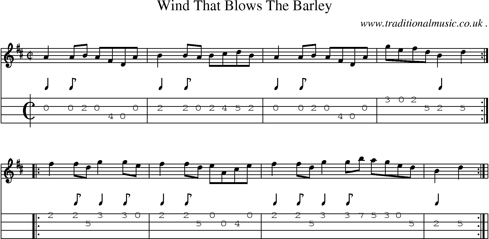Sheet-Music and Mandolin Tabs for Wind That Blows The Barley