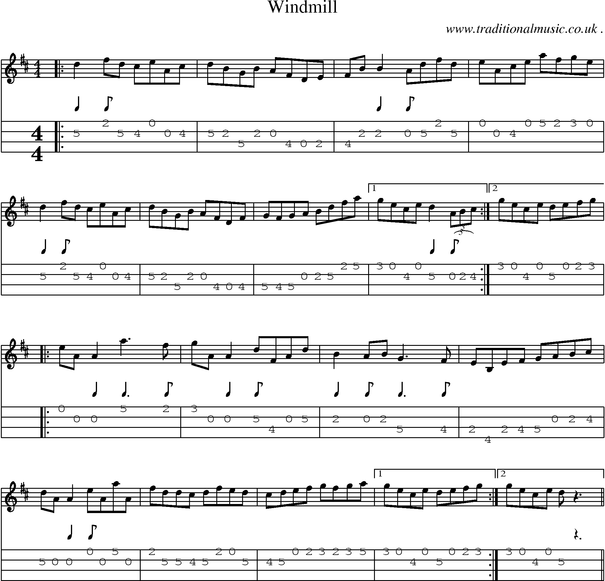 Sheet-Music and Mandolin Tabs for Windmill