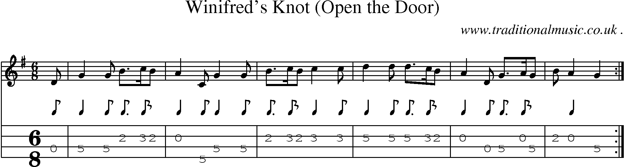 Sheet-Music and Mandolin Tabs for Winifreds Knot (open The Door)