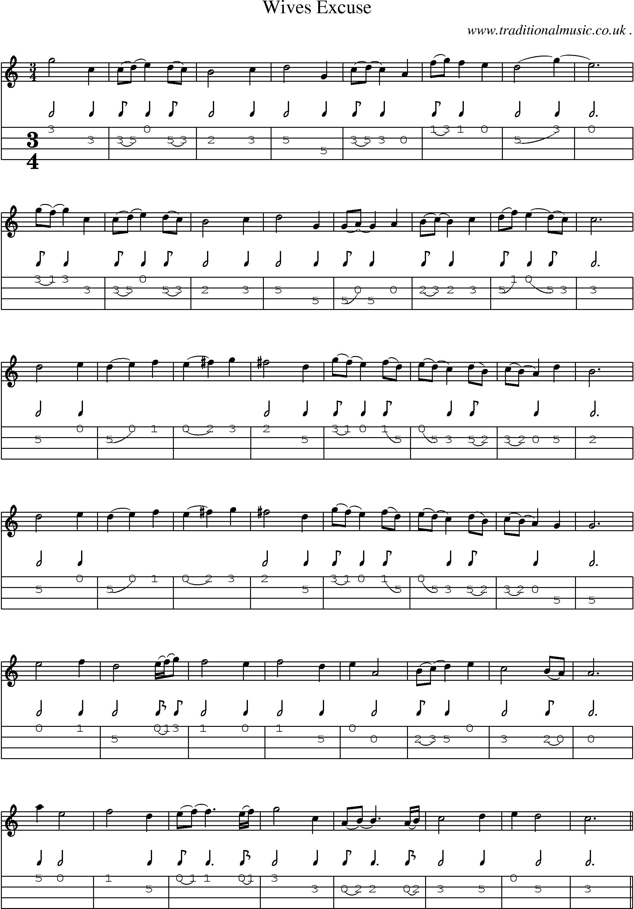 Sheet-Music and Mandolin Tabs for Wives Excuse