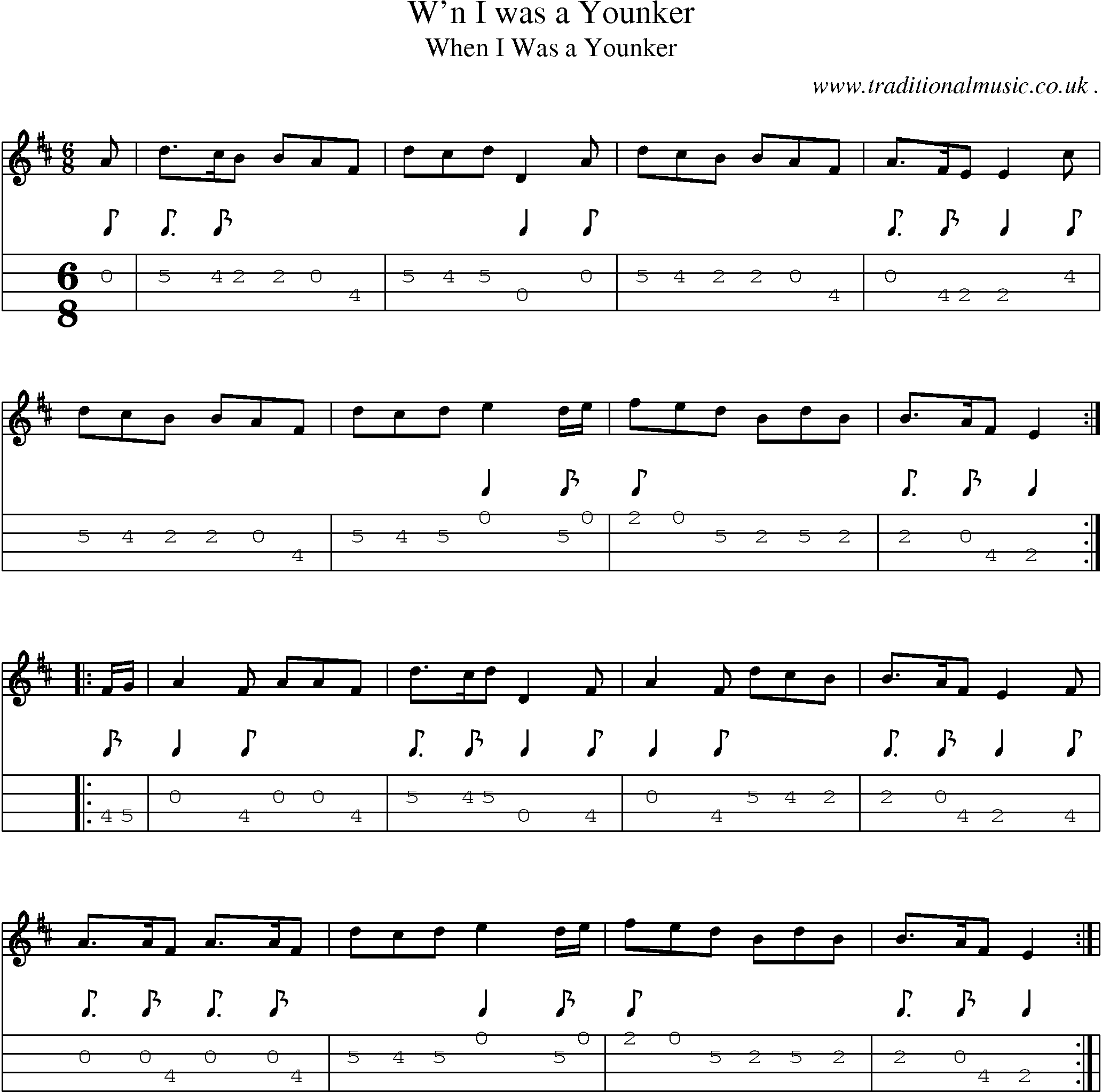 Sheet-Music and Mandolin Tabs for Wn I Was A Younker