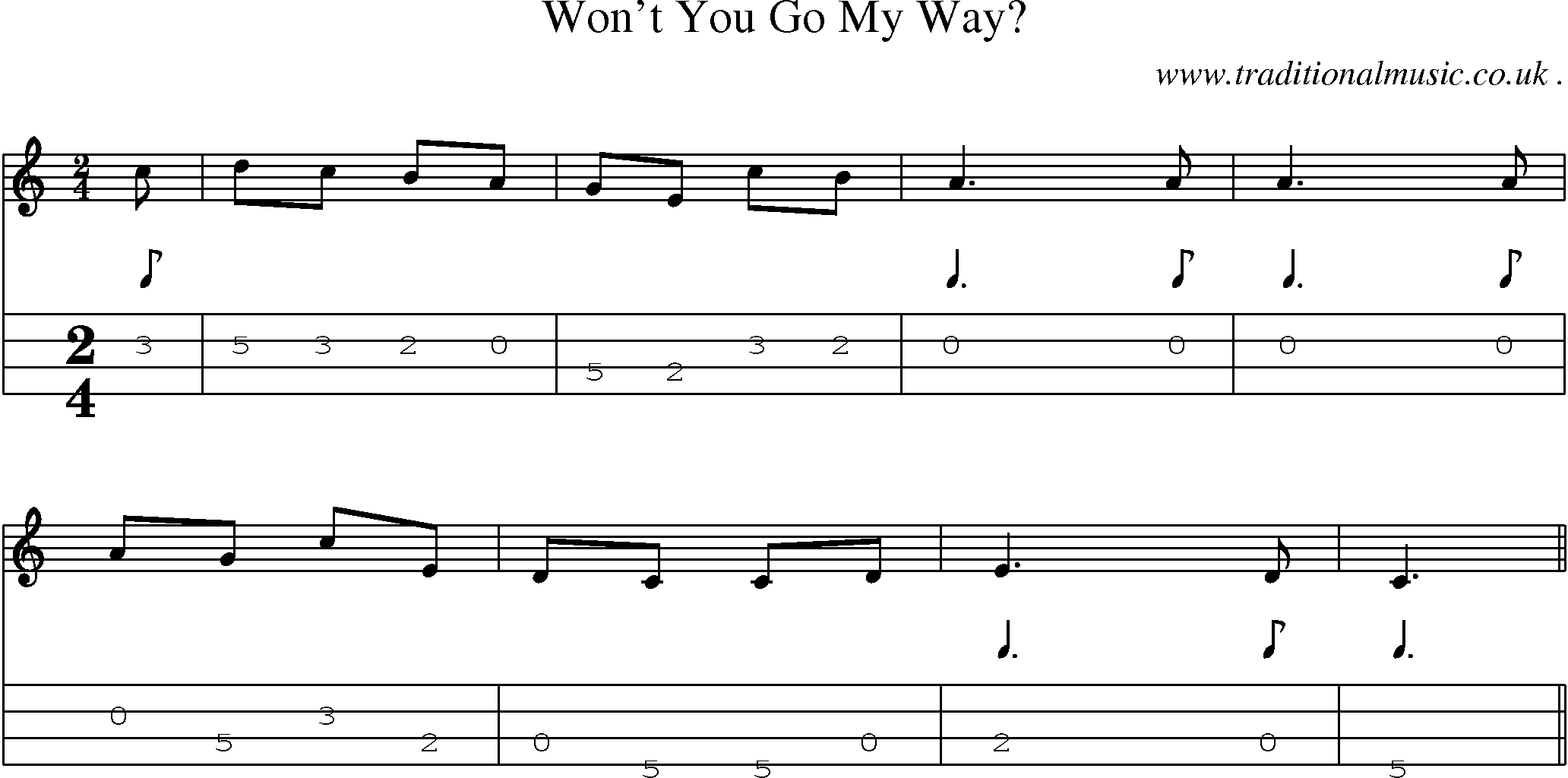 Sheet-Music and Mandolin Tabs for Wont You Go My Way