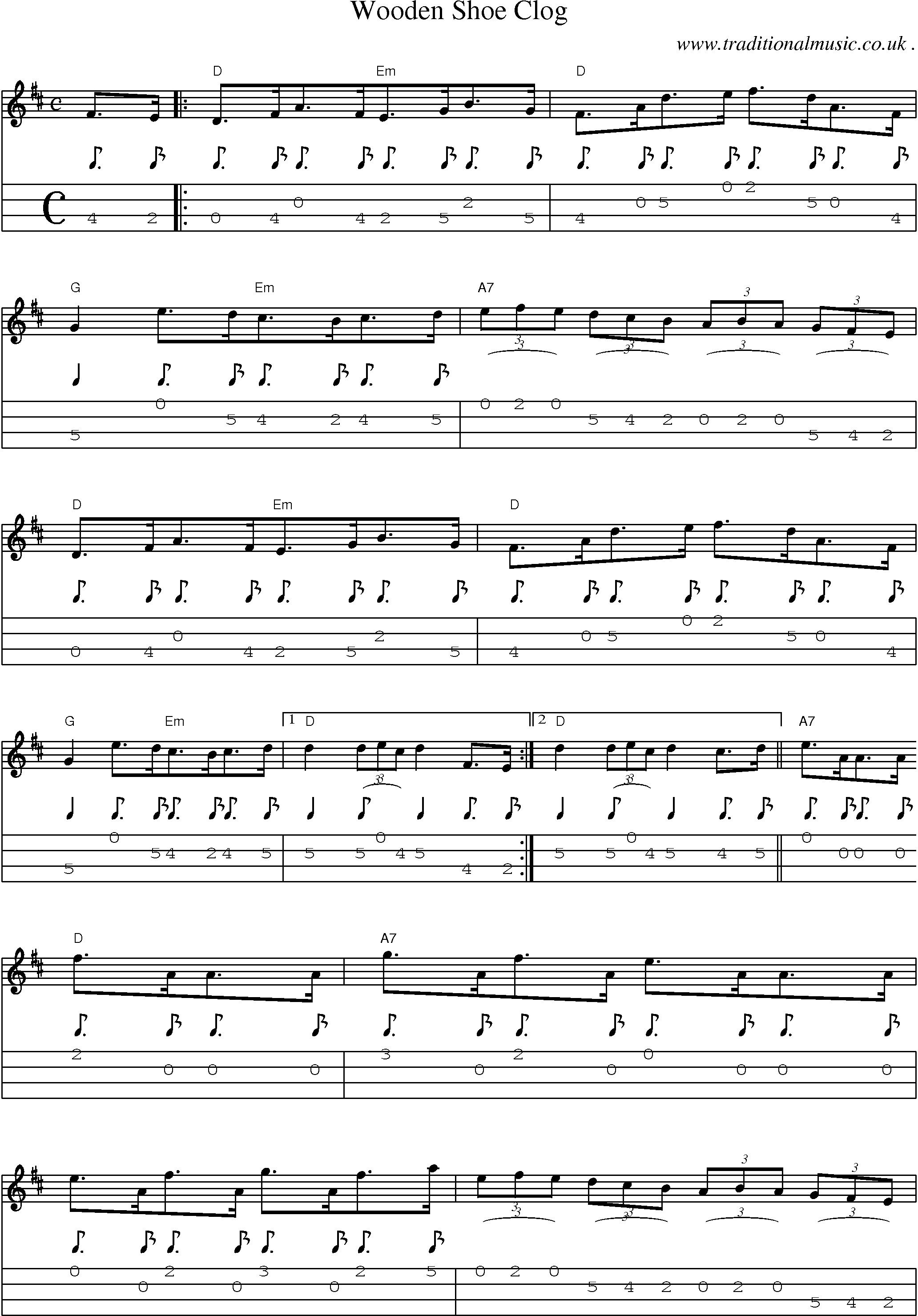 Sheet-Music and Mandolin Tabs for Wooden Shoe Clog