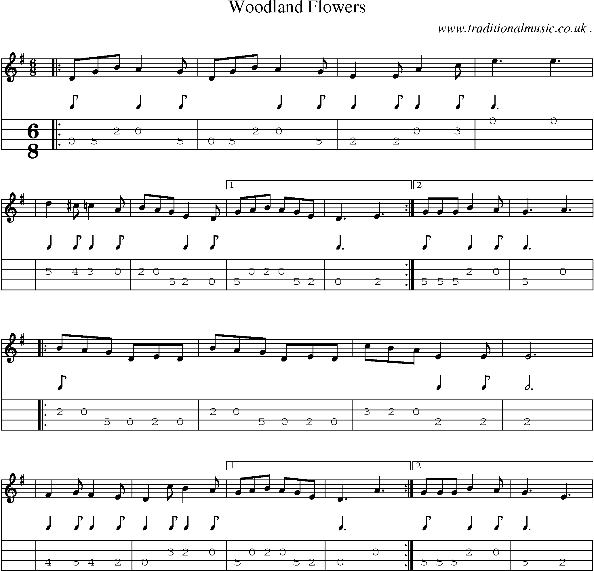 Sheet-Music and Mandolin Tabs for Woodland Flowers