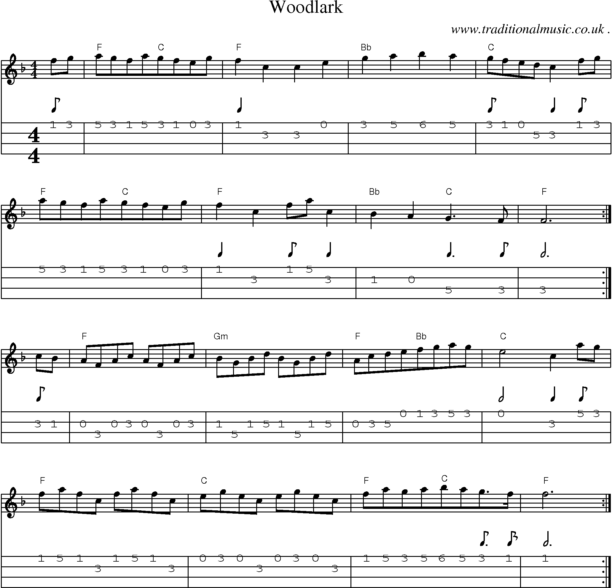 Sheet-Music and Mandolin Tabs for Woodlark