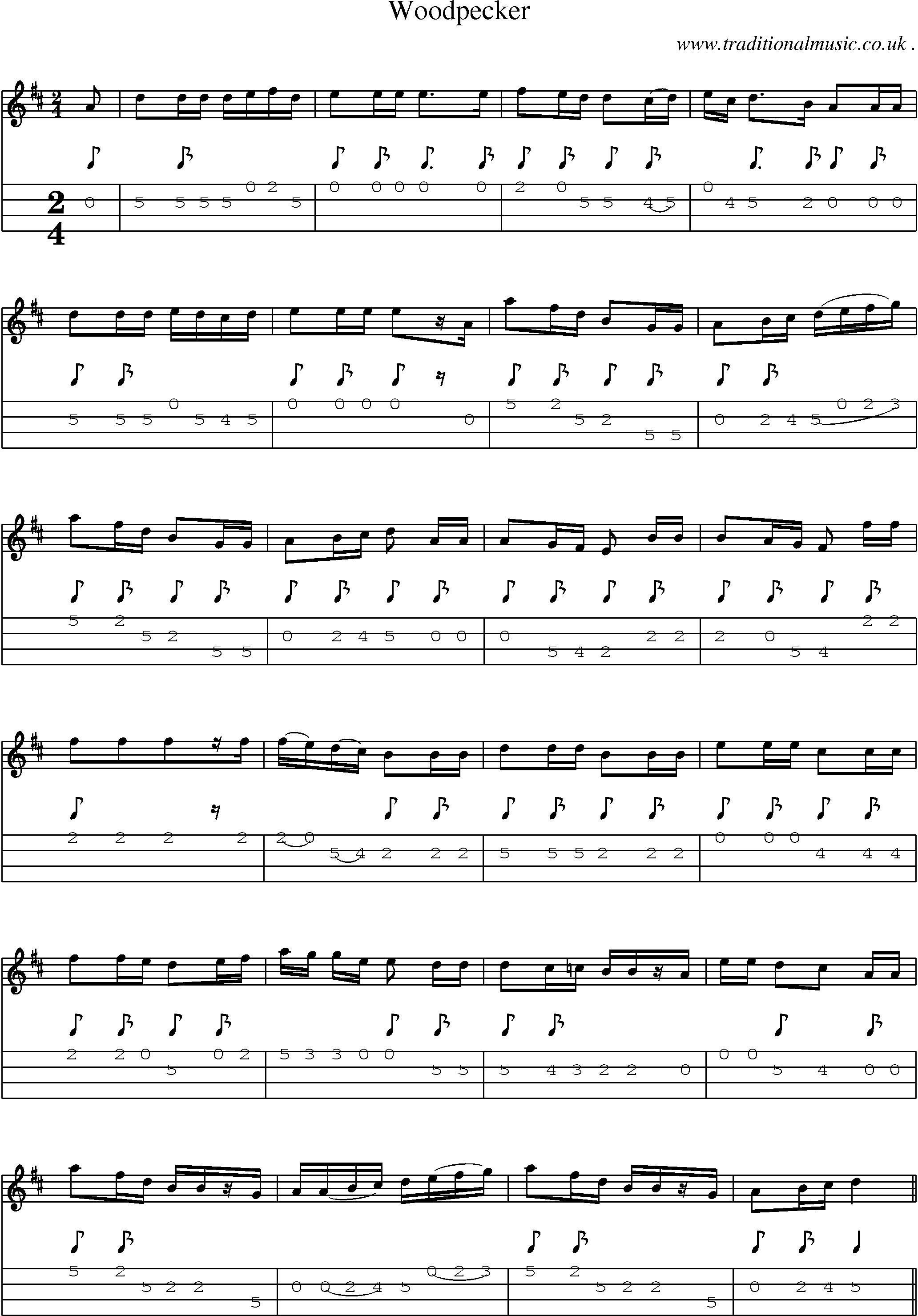 Sheet-Music and Mandolin Tabs for Woodpecker