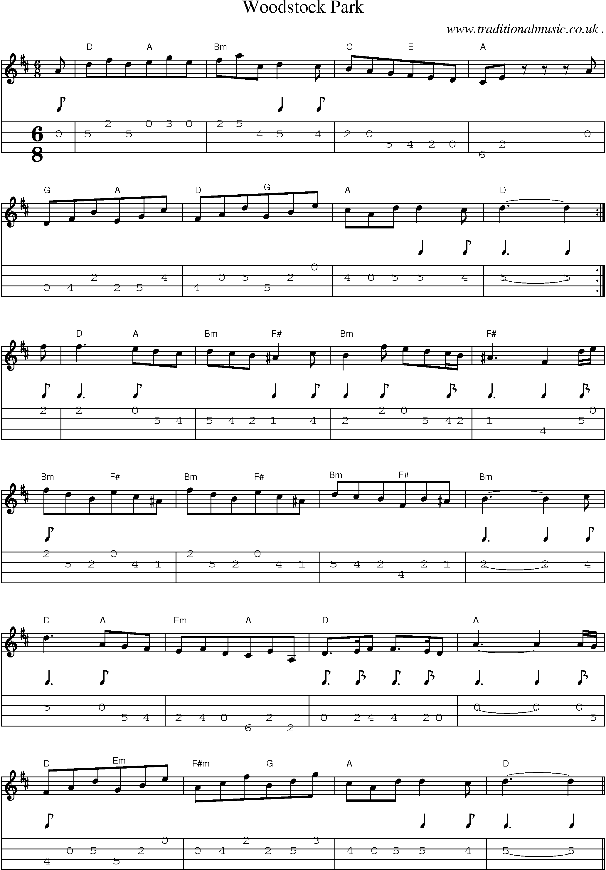 Sheet-Music and Mandolin Tabs for Woodstock Park