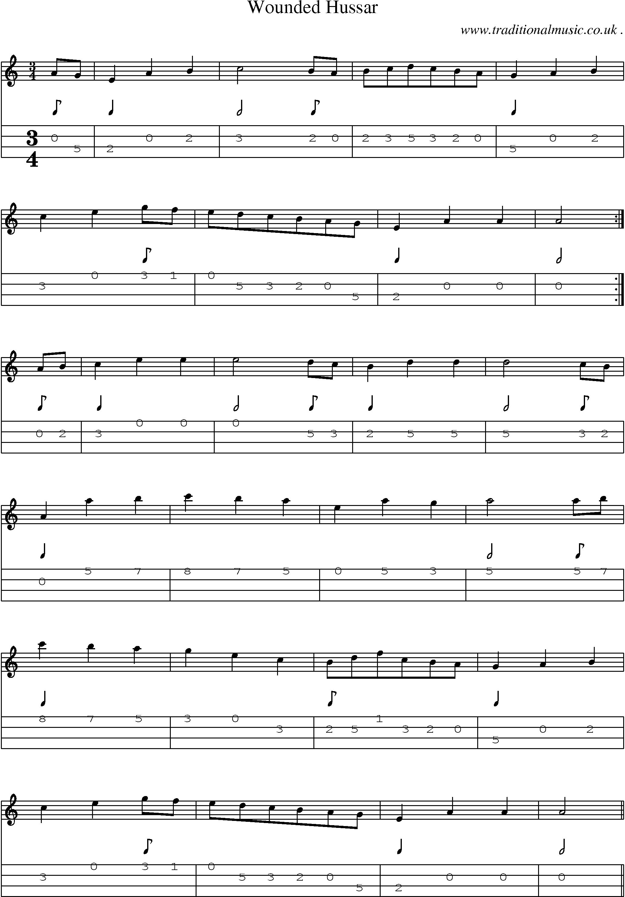 Sheet-Music and Mandolin Tabs for Wounded Hussar