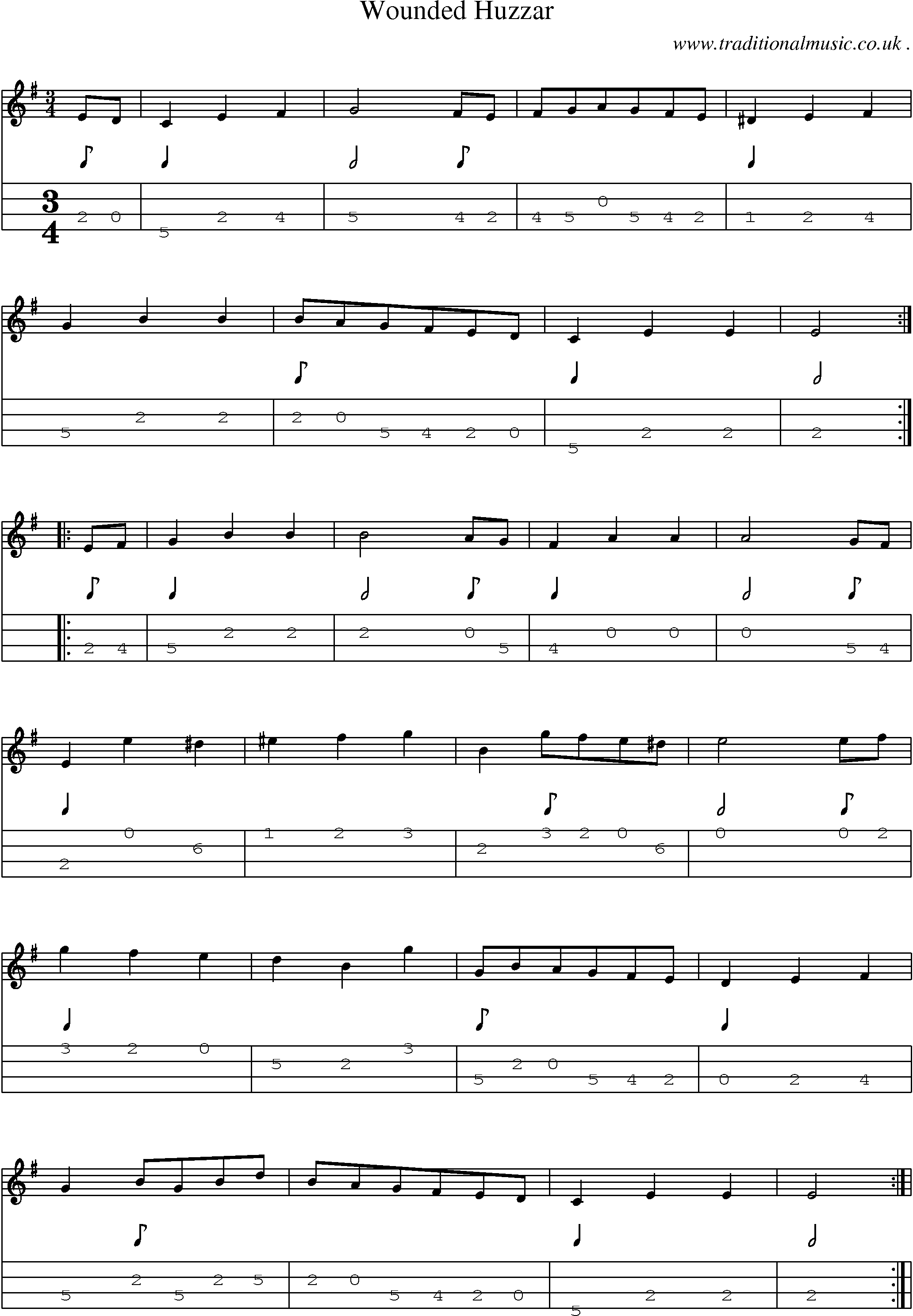 Sheet-Music and Mandolin Tabs for Wounded Huzzar