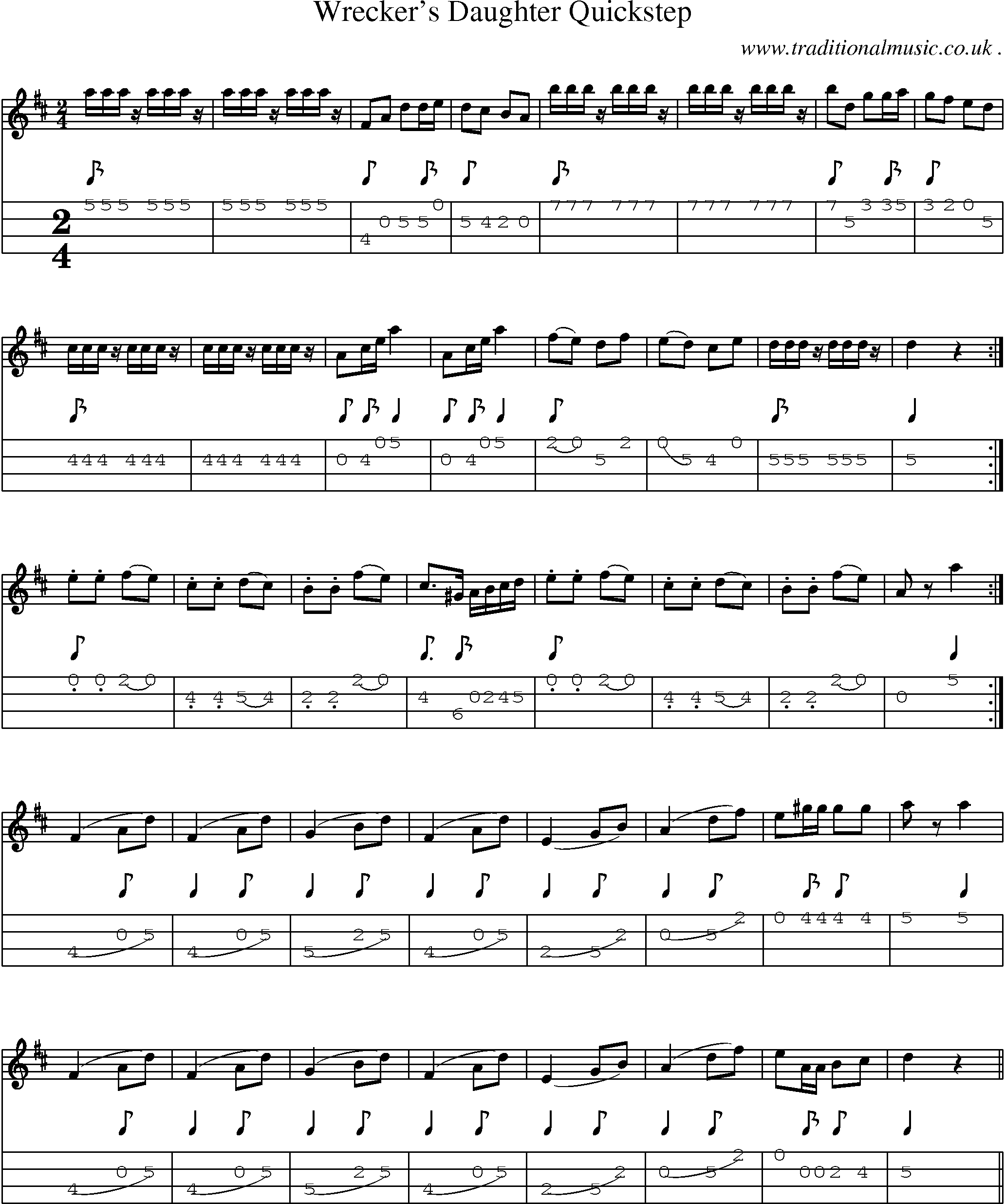 Sheet-Music and Mandolin Tabs for Wreckers Daughter Quickstep