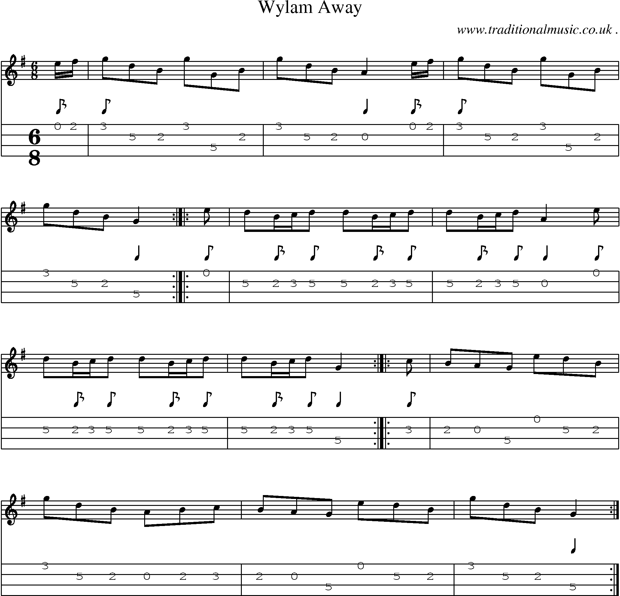 Sheet-Music and Mandolin Tabs for Wylam Away