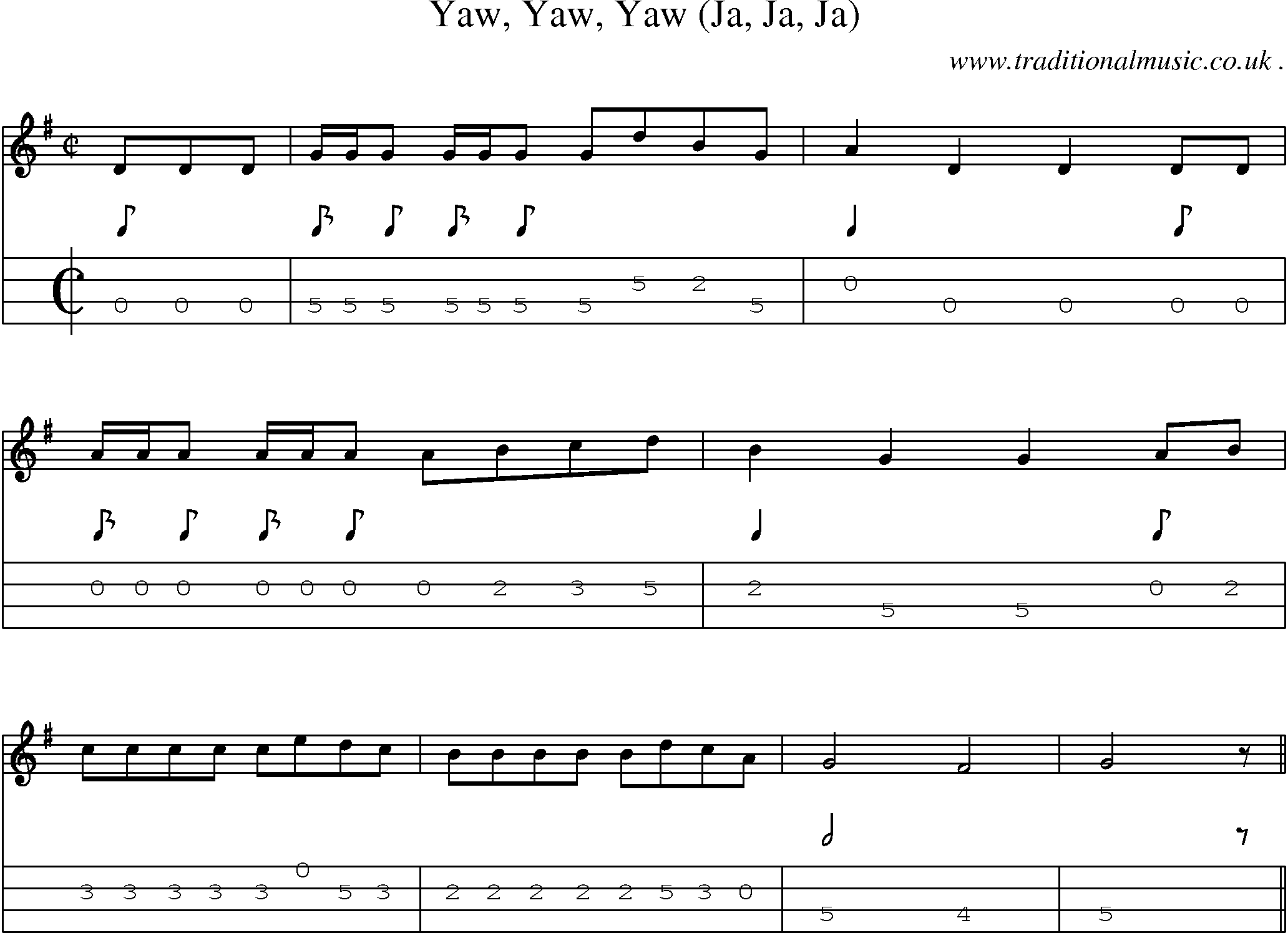 Sheet-Music and Mandolin Tabs for Yaw Yaw Yaw (ja Ja Ja)