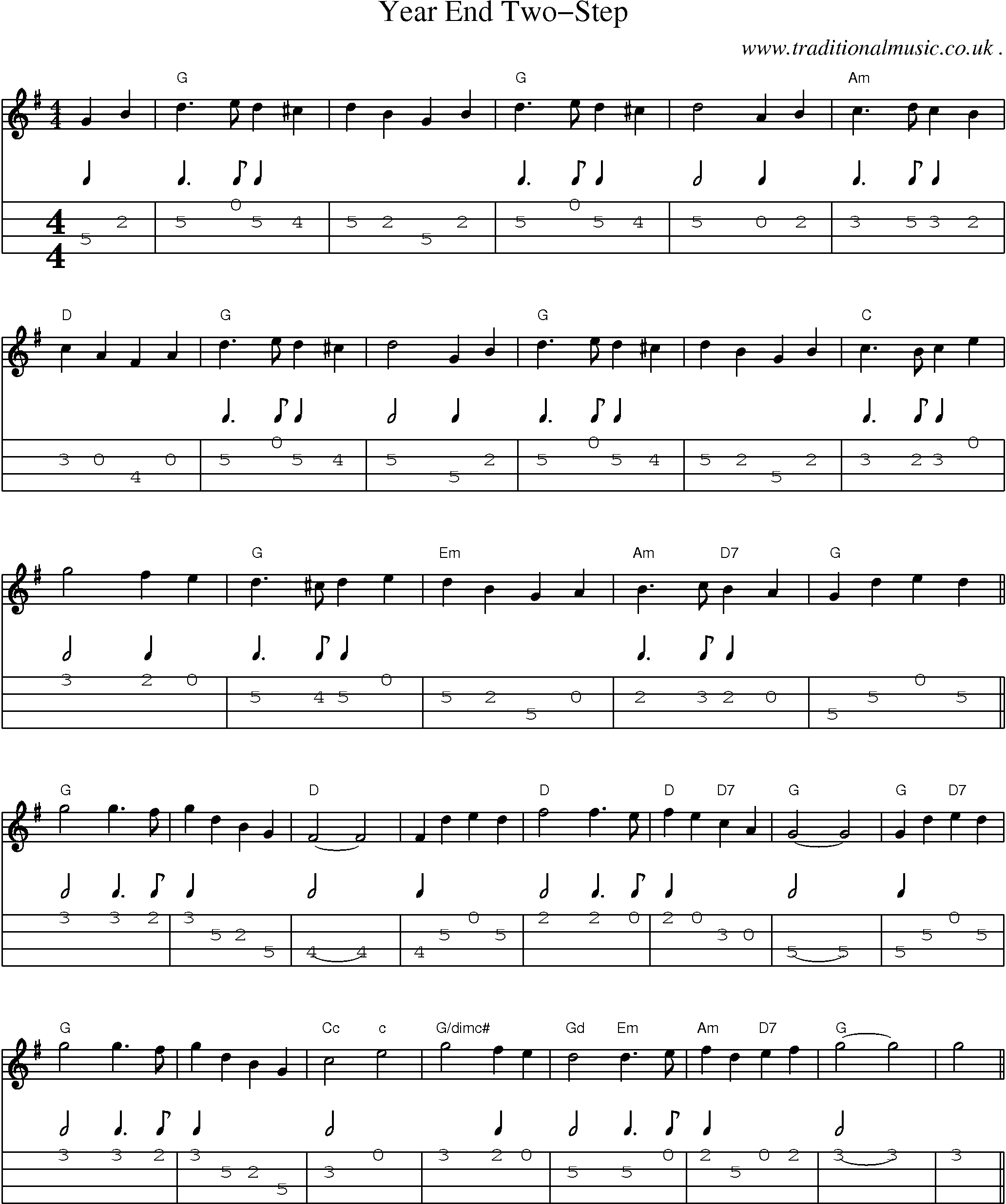 Sheet-Music and Mandolin Tabs for Year End Two-step