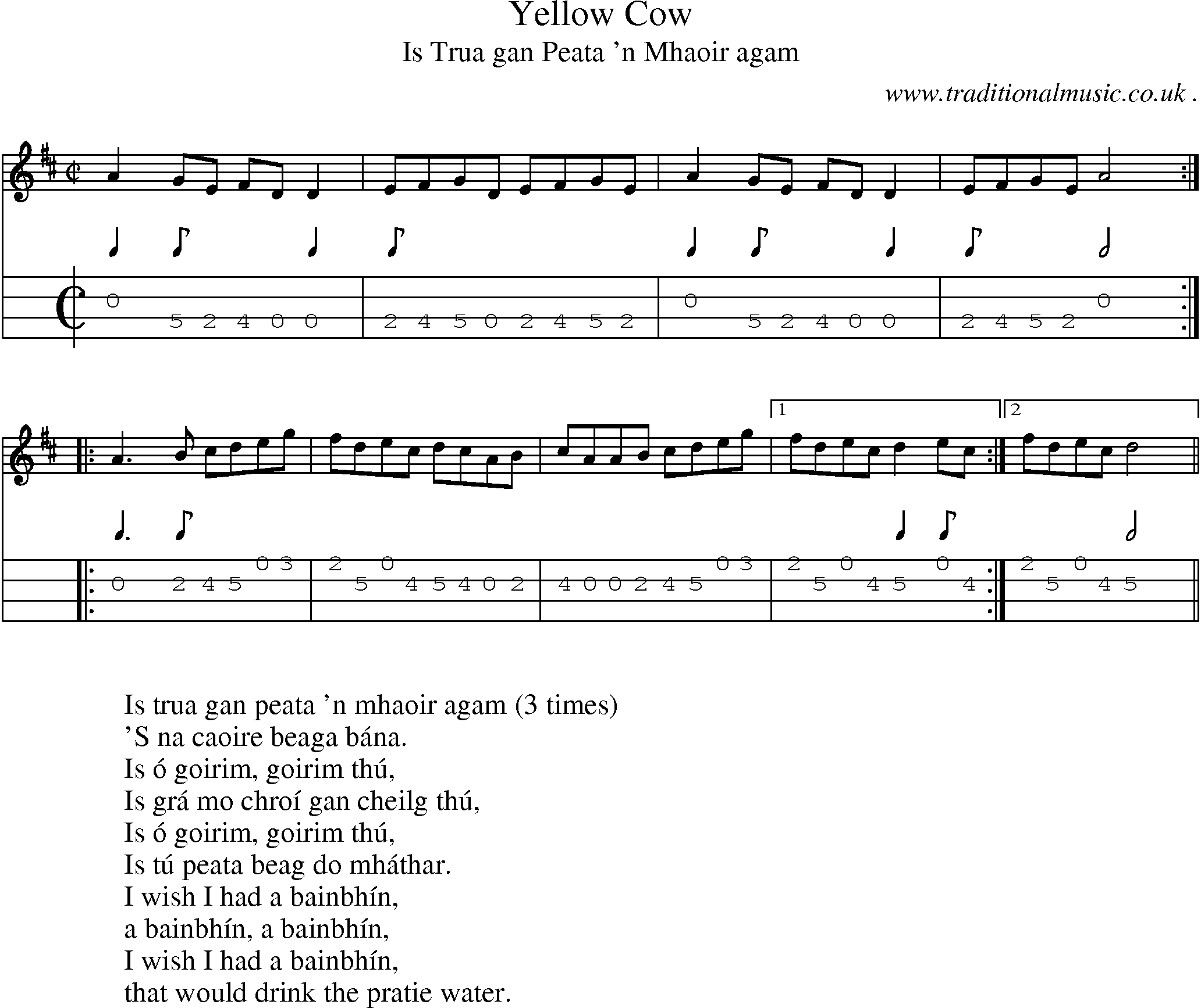 Sheet-Music and Mandolin Tabs for Yellow Cow