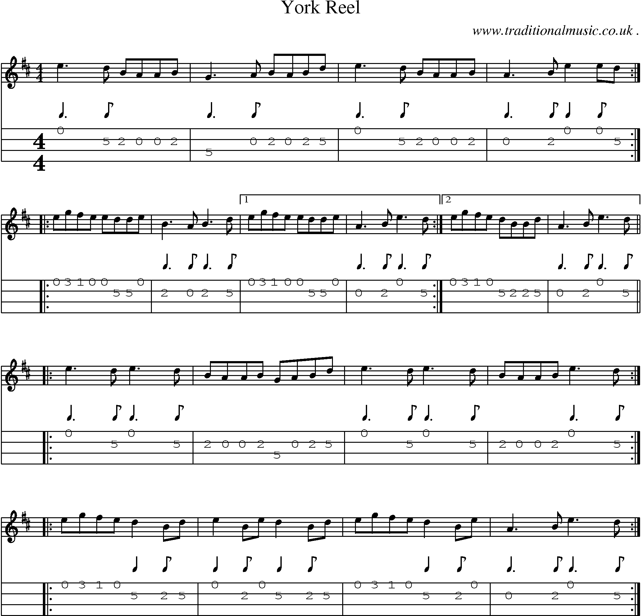 Sheet-Music and Mandolin Tabs for York Reel