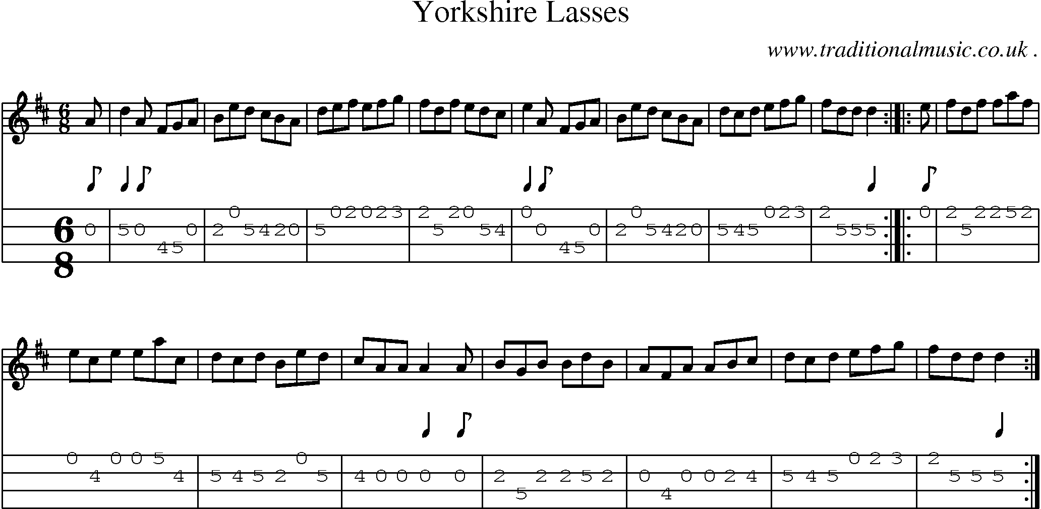 Sheet-Music and Mandolin Tabs for Yorkshire Lasses
