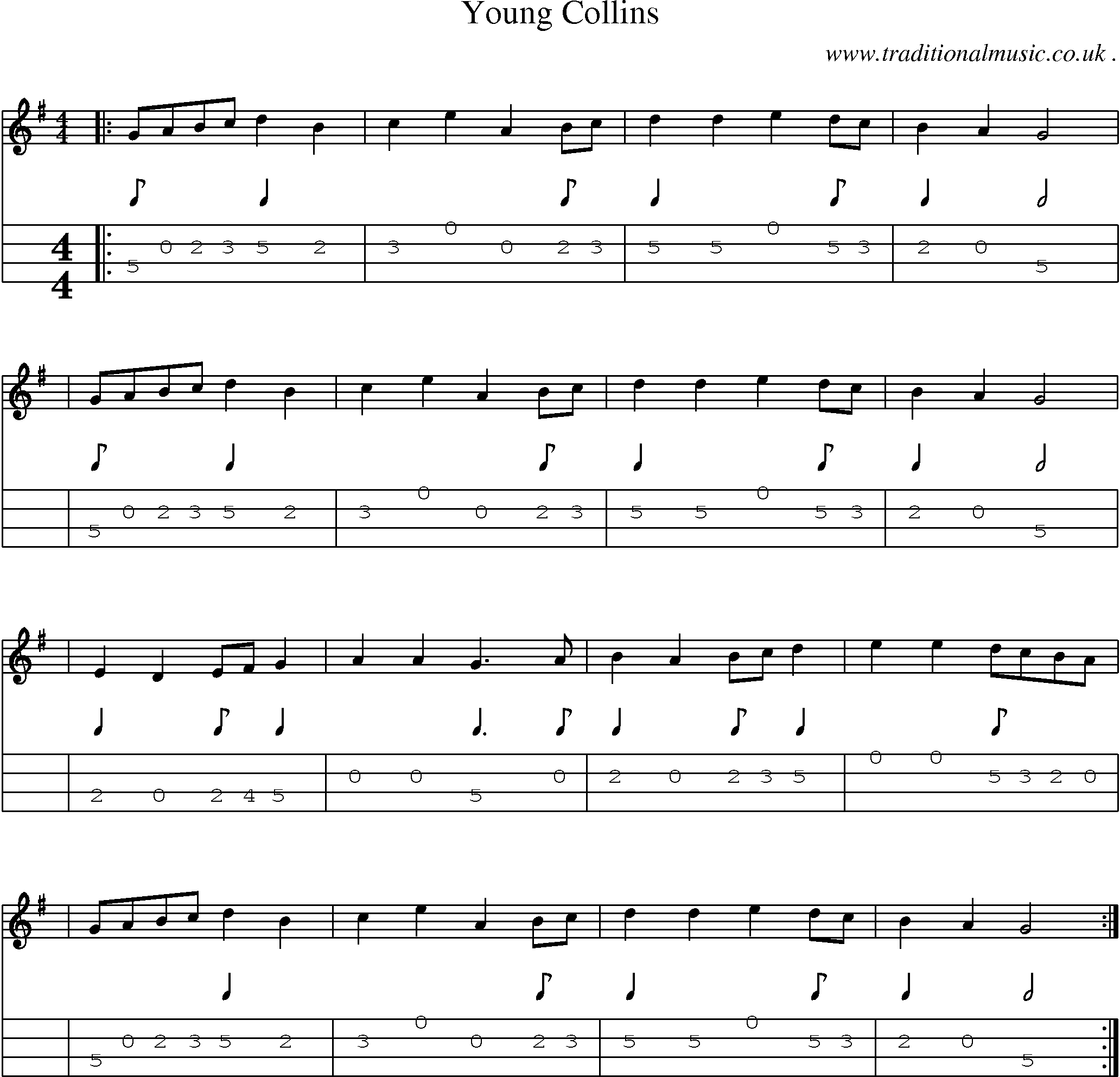 Sheet-Music and Mandolin Tabs for Young Collins