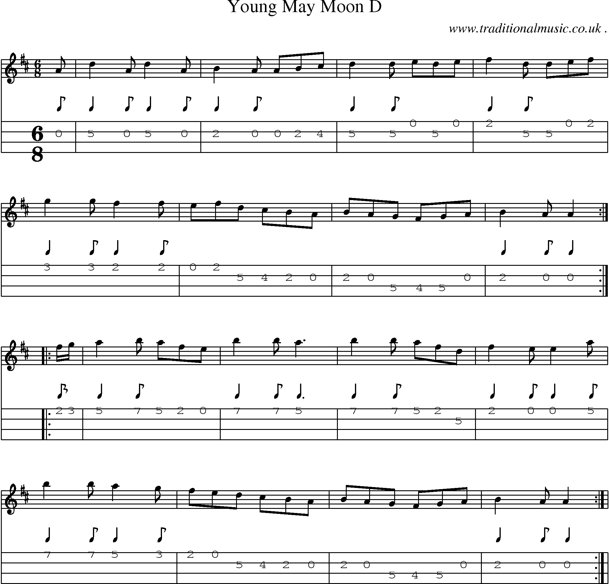 Sheet-Music and Mandolin Tabs for Young May Moon D