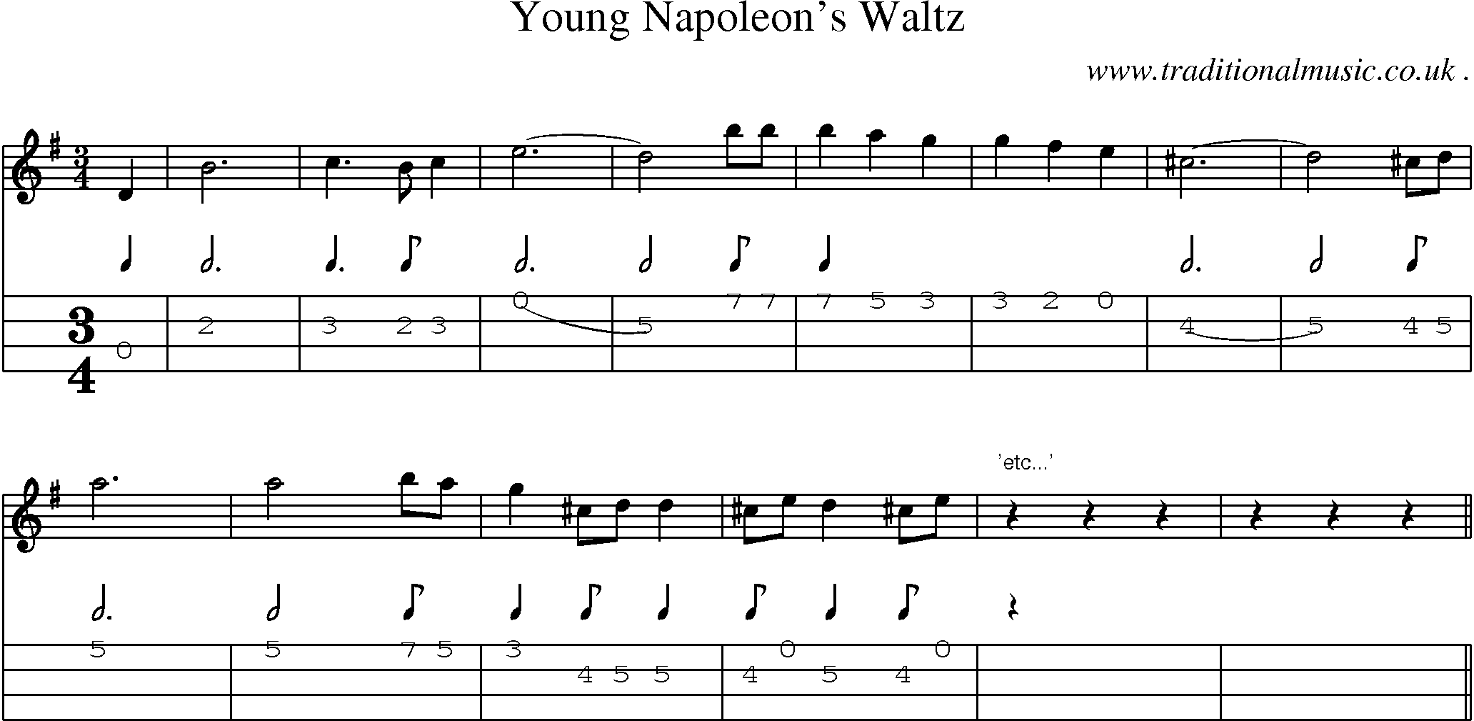 Sheet-Music and Mandolin Tabs for Young Napoleons Waltz
