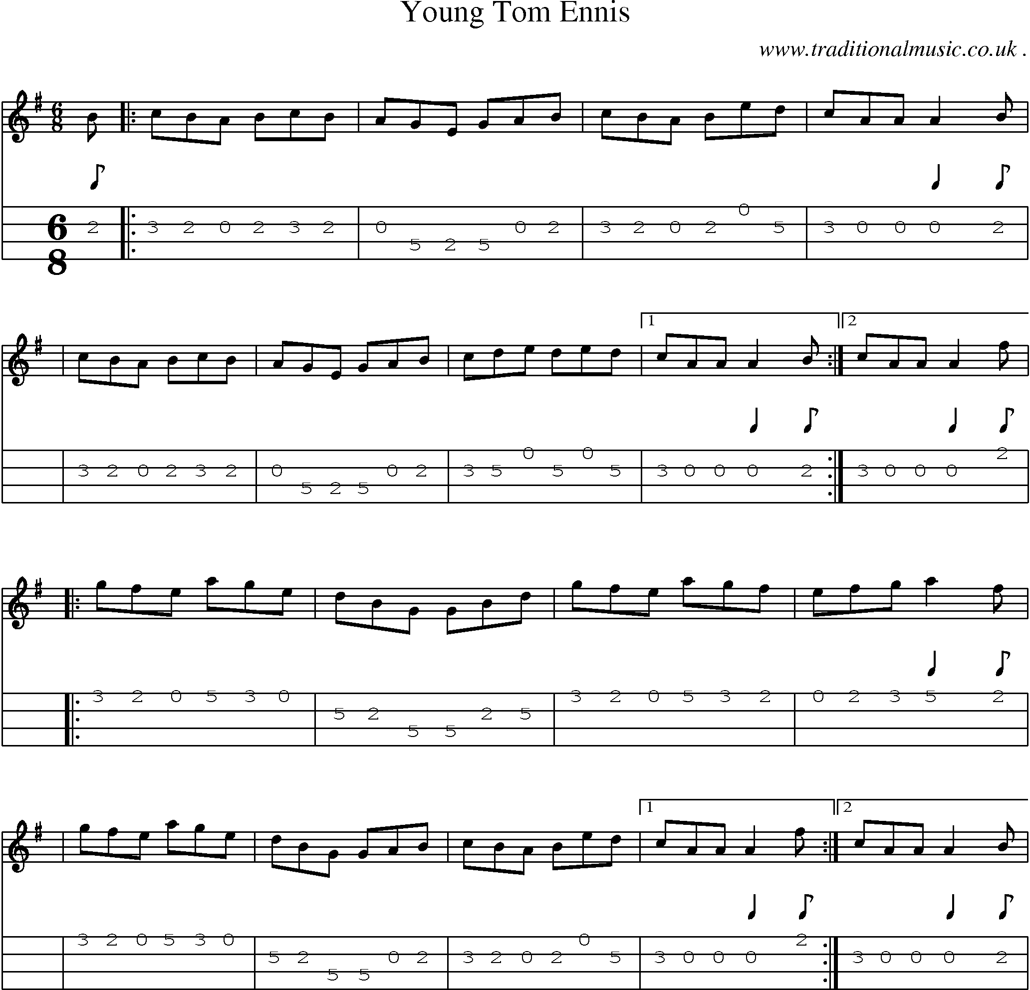 Sheet-Music and Mandolin Tabs for Young Tom Ennis