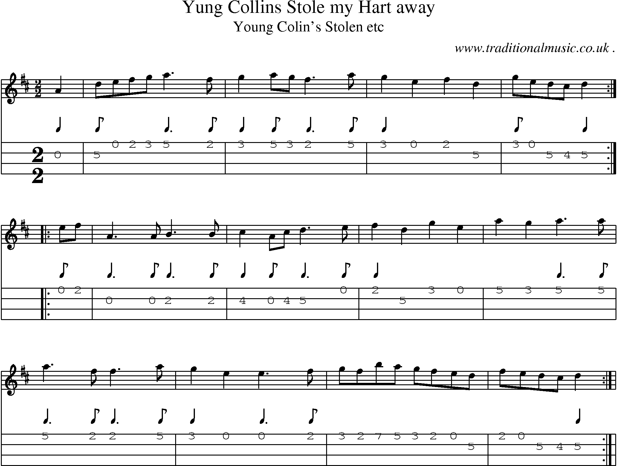 Sheet-Music and Mandolin Tabs for Yung Collins Stole My Hart Away