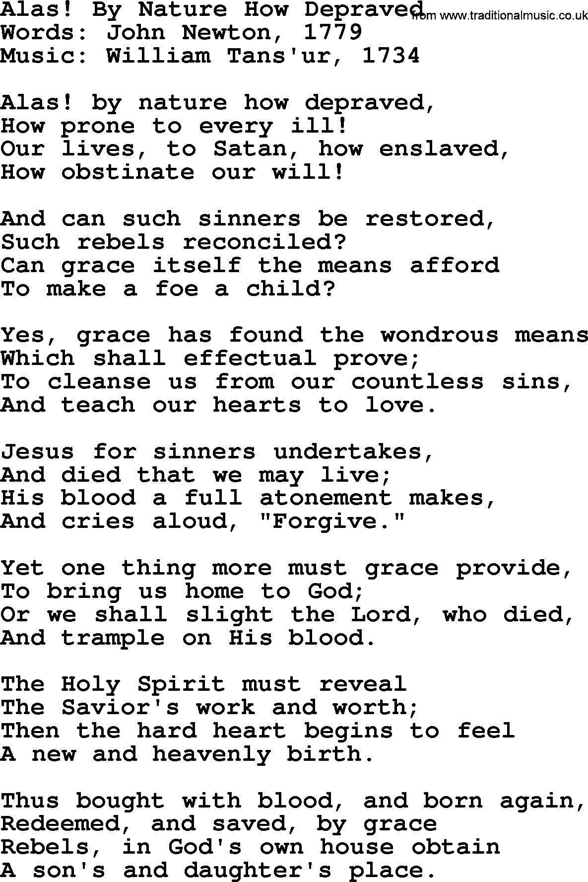 Forgiveness hymns, Hymn: Alas! By Nature How Depraved, lyrics with PDF