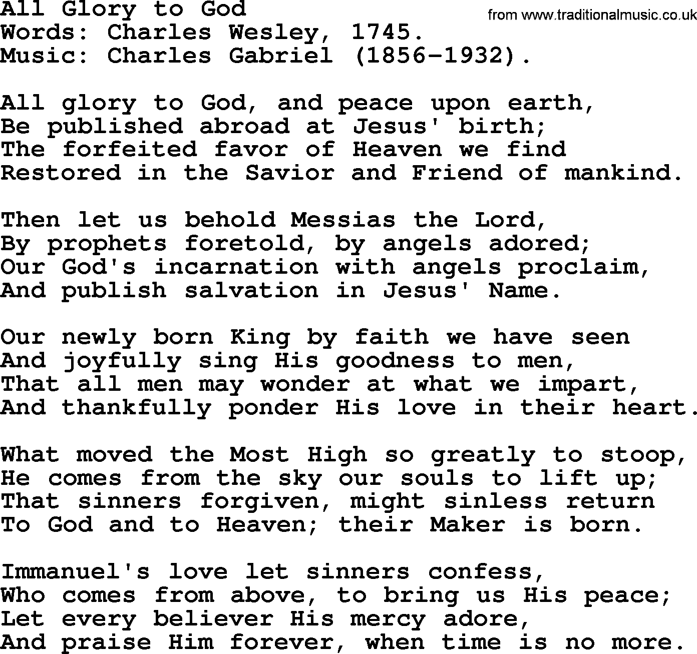 Forgiveness hymns, Hymn: All Glory To God, lyrics with PDF
