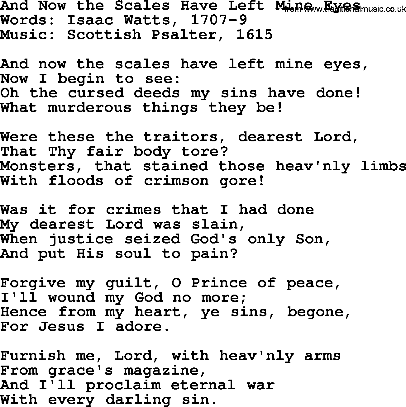 Forgiveness hymns, Hymn: And Now The Scales Have Left Mine Eyes, lyrics with PDF
