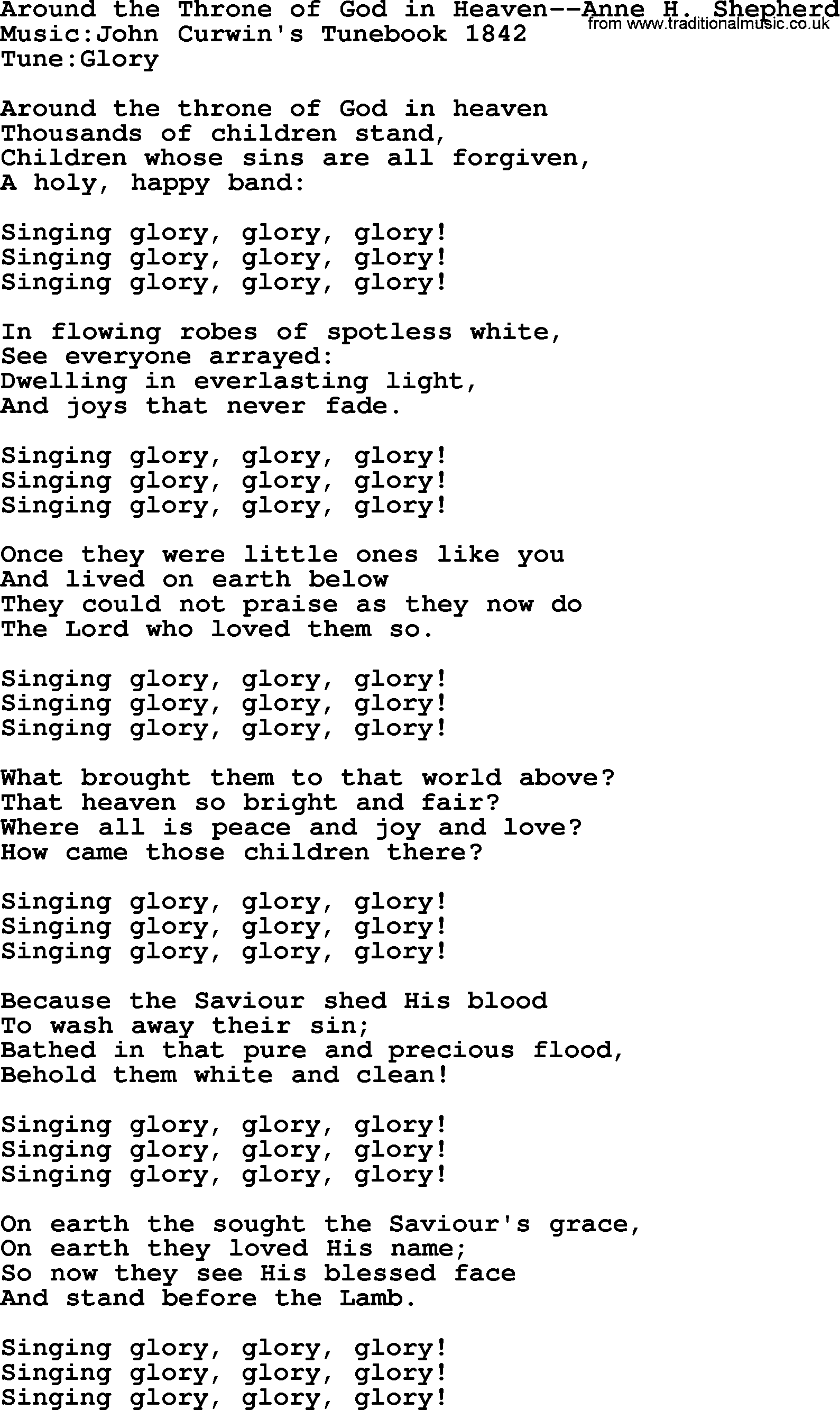Forgiveness hymns, Hymn: Around The Throne Of God In Heaven-Anne H. Shepherd, lyrics with PDF