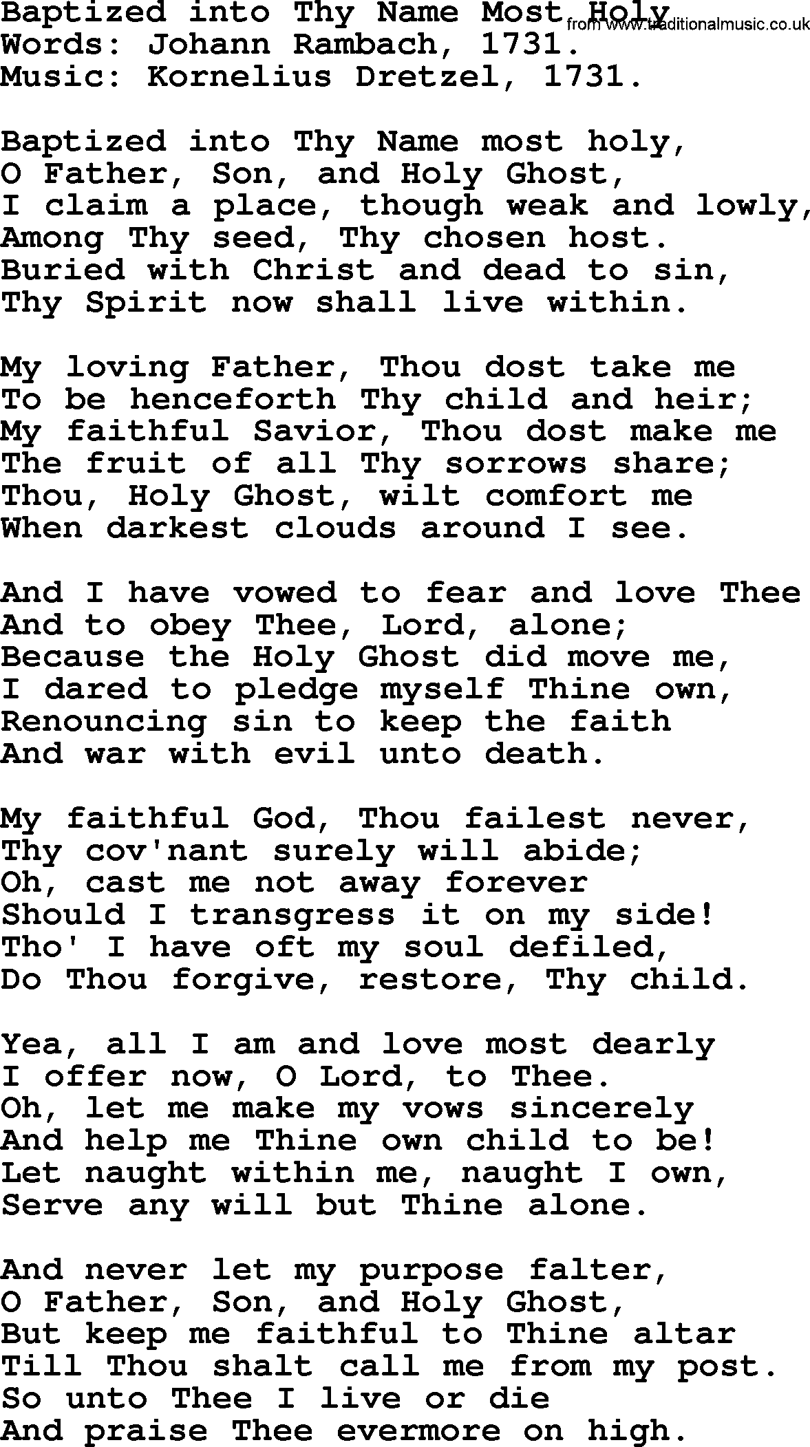 Forgiveness hymns, Hymn: Baptized Into Thy Name Most Holy, lyrics with PDF
