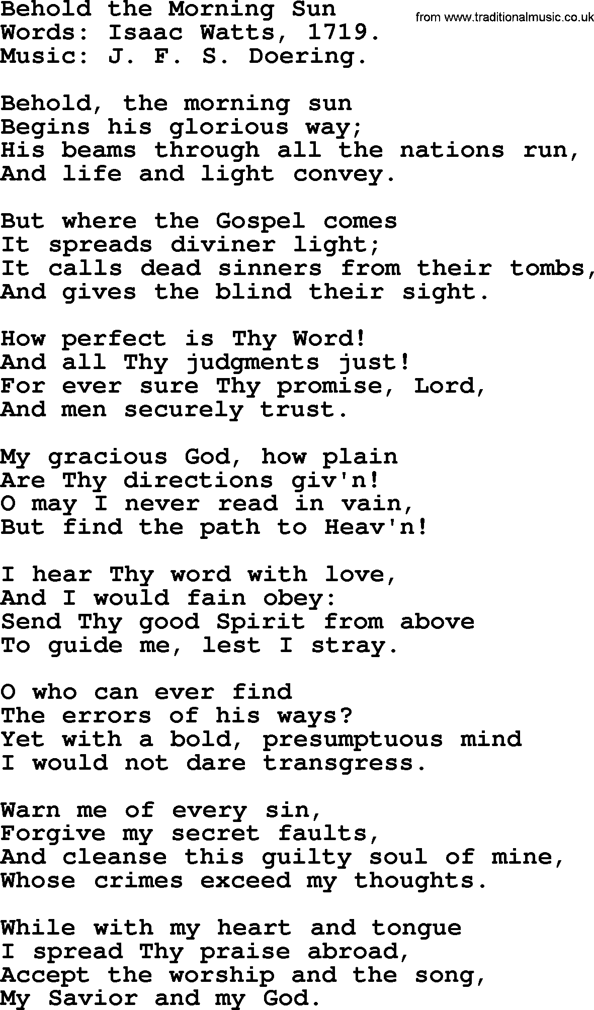 Forgiveness hymns, Hymn: Behold The Morning Sun, lyrics with PDF