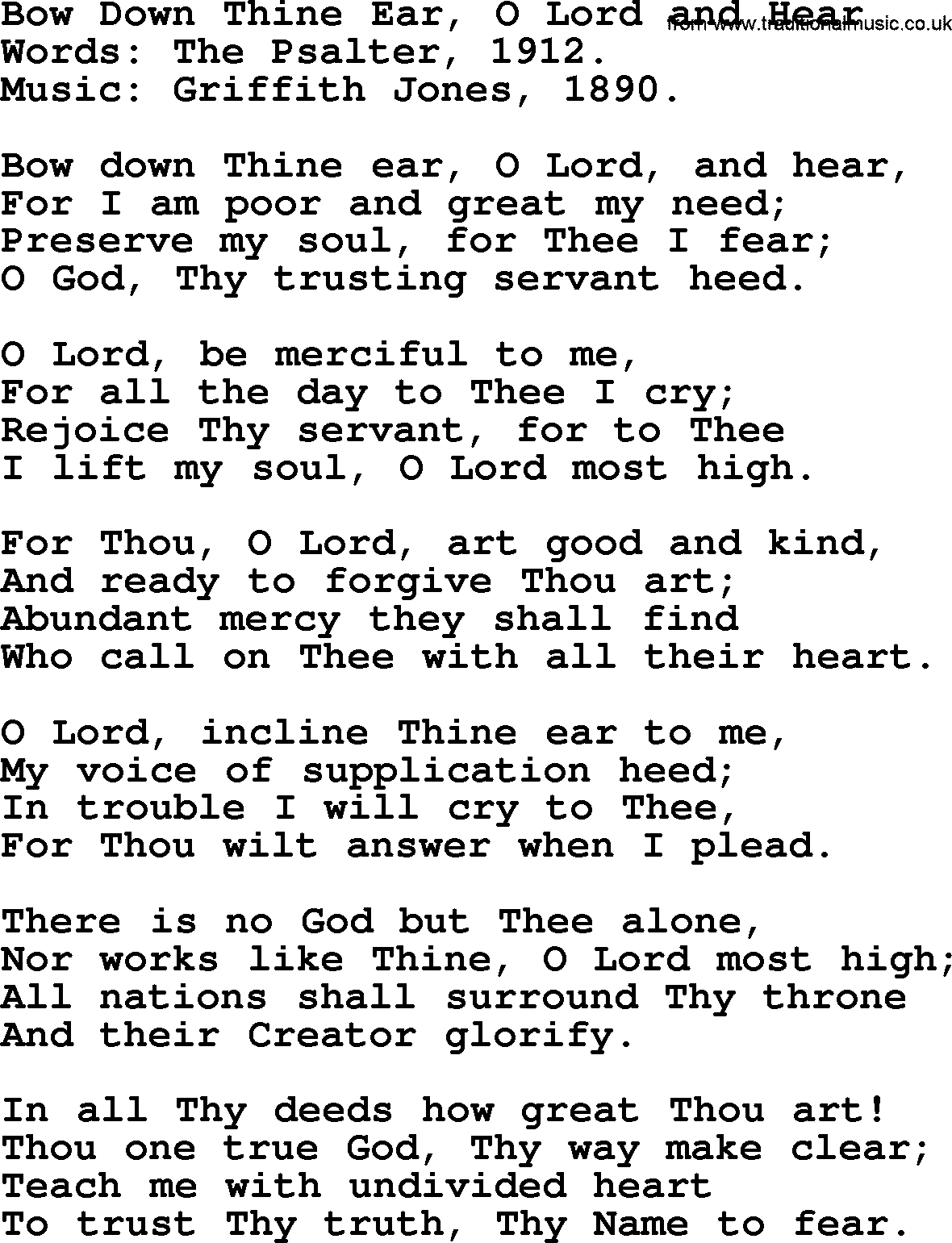Forgiveness hymns, Hymn: Bow Down Thine Ear, O Lord And Hear, lyrics with PDF