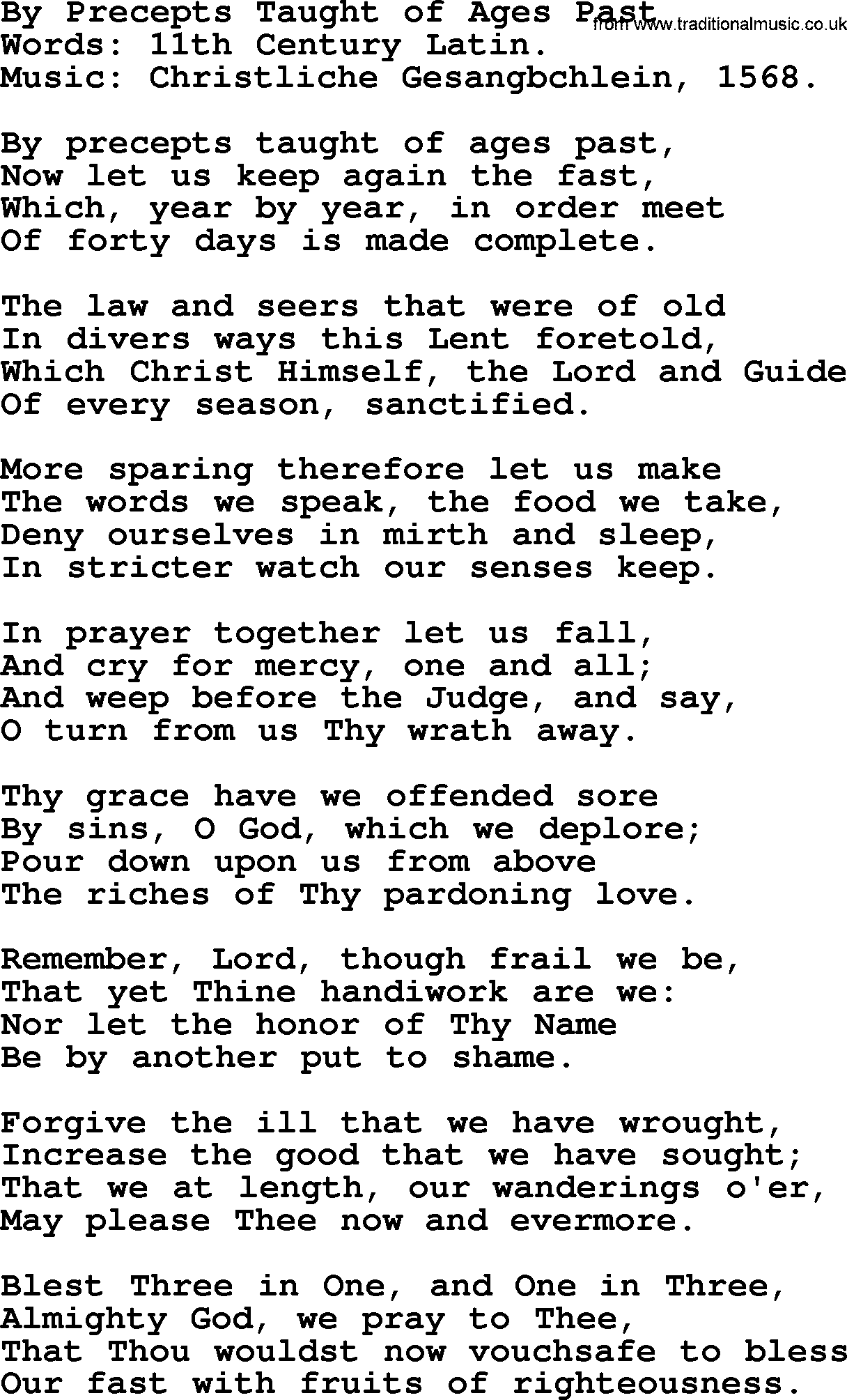 Forgiveness hymns, Hymn: By Precepts Taught Of Ages Past, lyrics with PDF