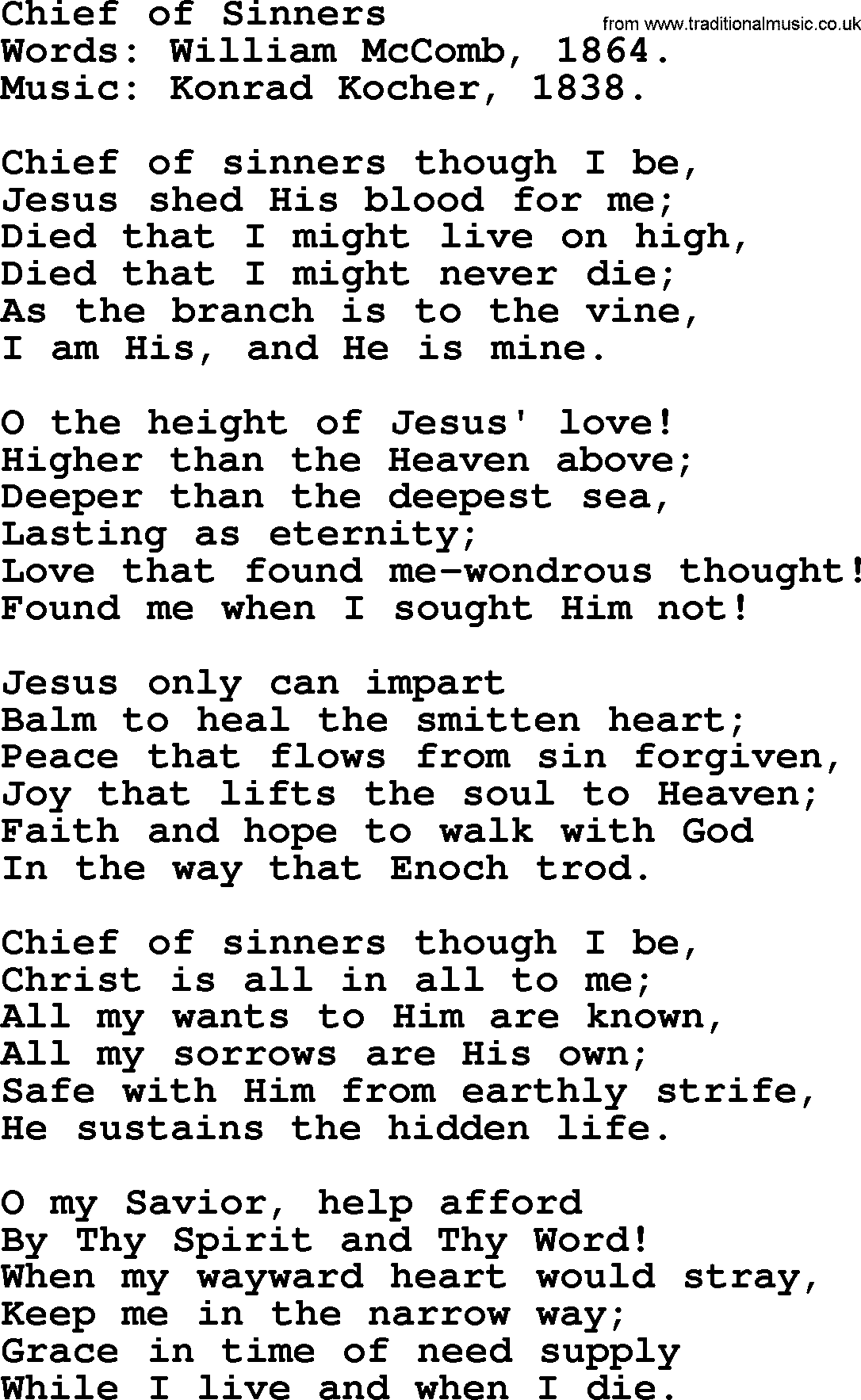 Forgiveness hymns, Hymn: Chief Of Sinners, lyrics with PDF