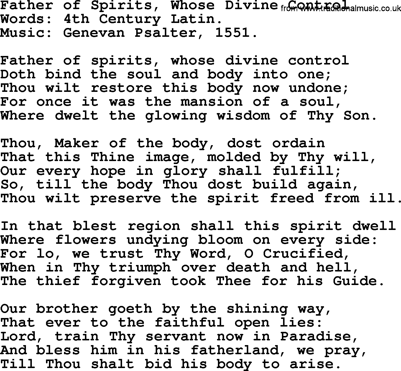 Forgiveness hymns, Hymn: Father Of Spirits, Whose Divine Control, lyrics with PDF