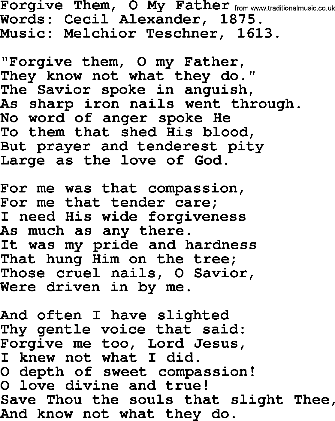 Forgiveness hymns, Hymn: Forgive Them, O My Father, lyrics with PDF