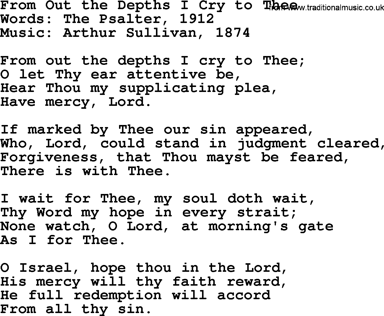Forgiveness hymns, Hymn: From Out The Depths I Cry To Thee, lyrics with PDF